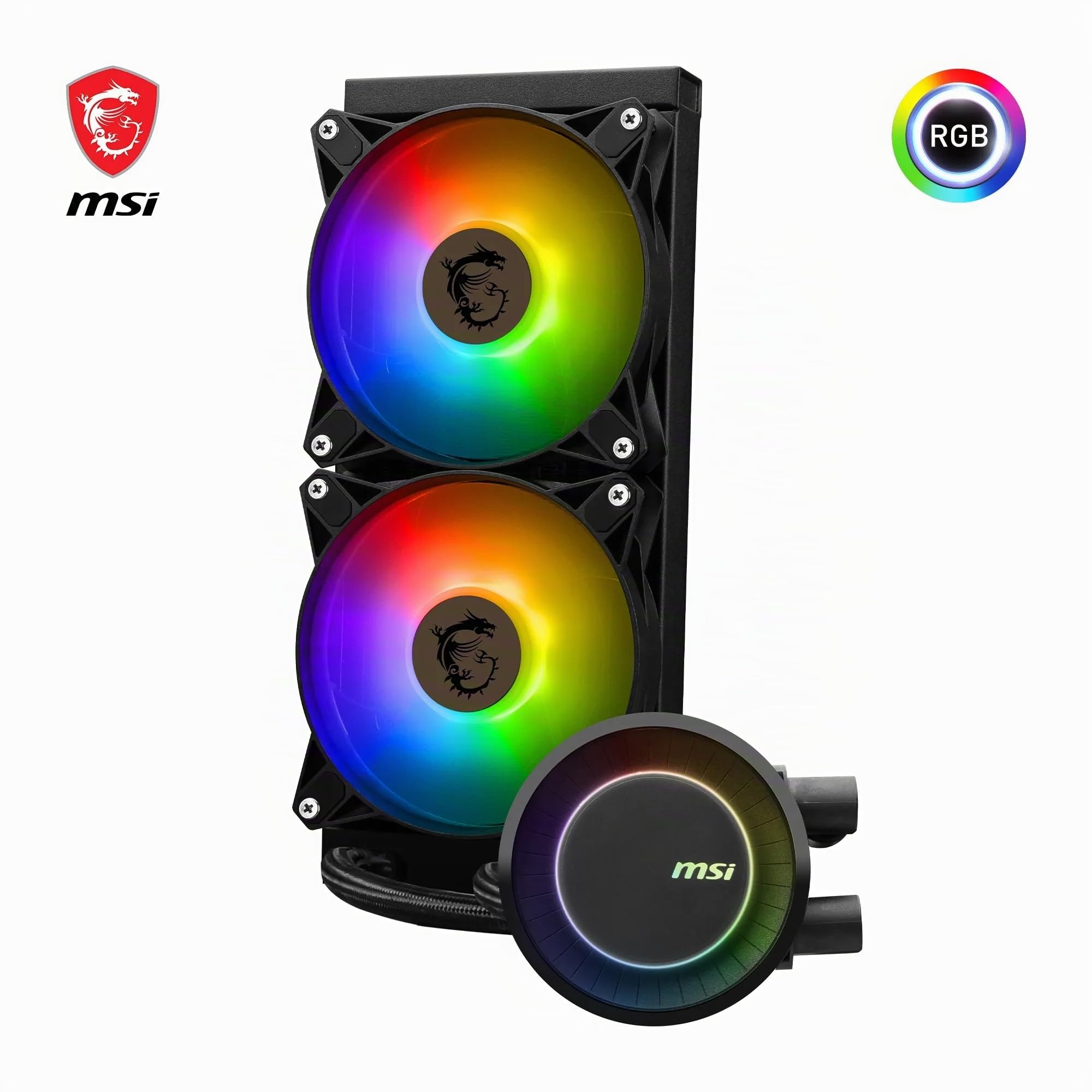 MSI MAG CORELIQUID E240 AIO Dissipatore a Liquido – Testa ARGB e Ventole FDB, Blocco dell’Acqua a Doppia Camera, Radiatore a Flusso Diviso, Compatibile con Mystic Light – Compatibile con AMD e Intel