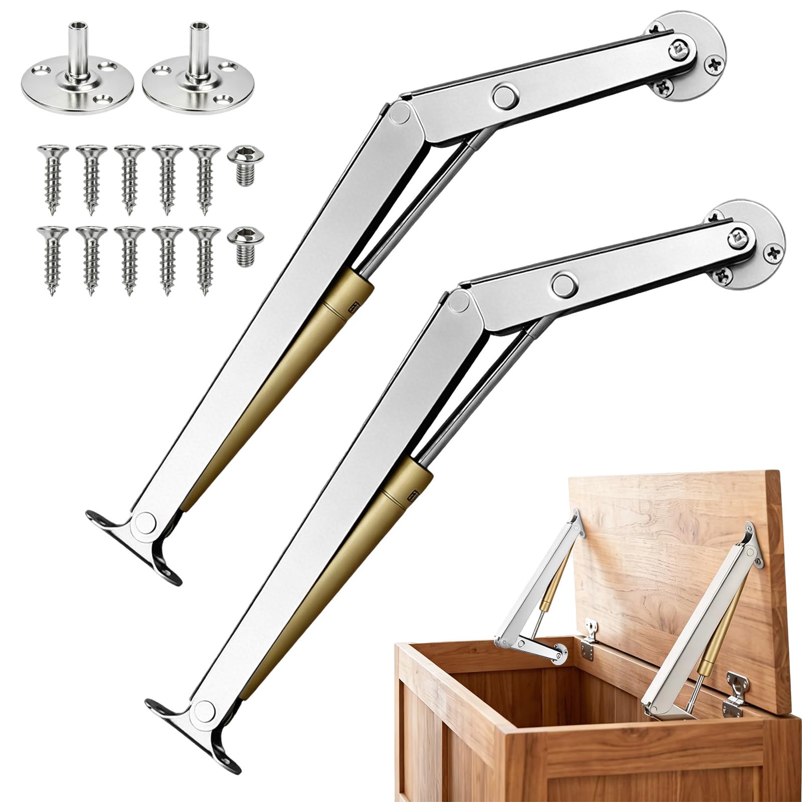 Haoqiaga Silver 2Pack 15Kg Gas Strut Spring Hinges 150N Soft Close Lid Support Hinges Heavy