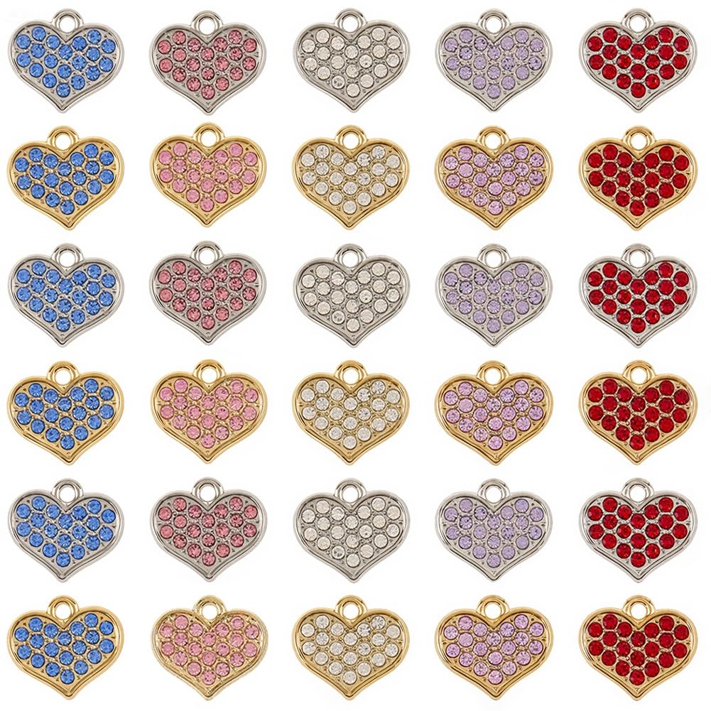 Breloques cœur en strass pour la fabrication de bijoux DIY - 50 pièces