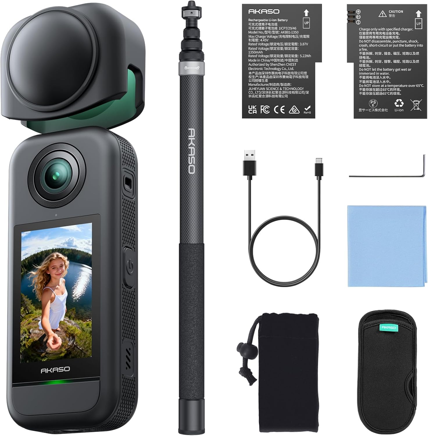 AKASO 360 Action Camera Drone View Combo- 5.7K 360 Video with 1/2" 48MP Sensors, 72MP 360 Photo, 360-SuperSmooth, 118 inch (3m) Invisible Selfie Stick, 360° Horizon Lock, AI Tracking