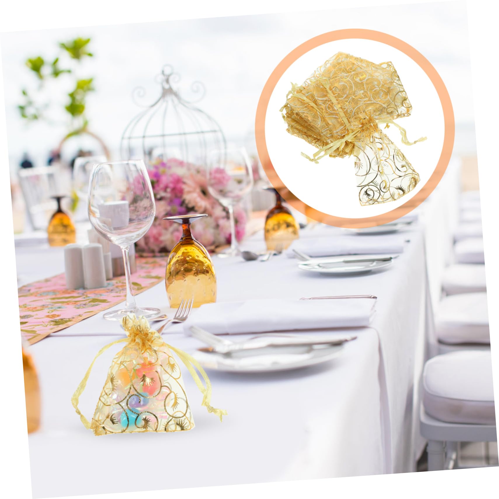 SEWOART 1000 Stk Geschenktüten kordelzug zuziehbeutel bonbontüte Golden bags Candy bags Schmuckbeutel Taschen goldene organzabeutel durchsichtige Schmuckbeutel Hochzeit Organza-Bonbons