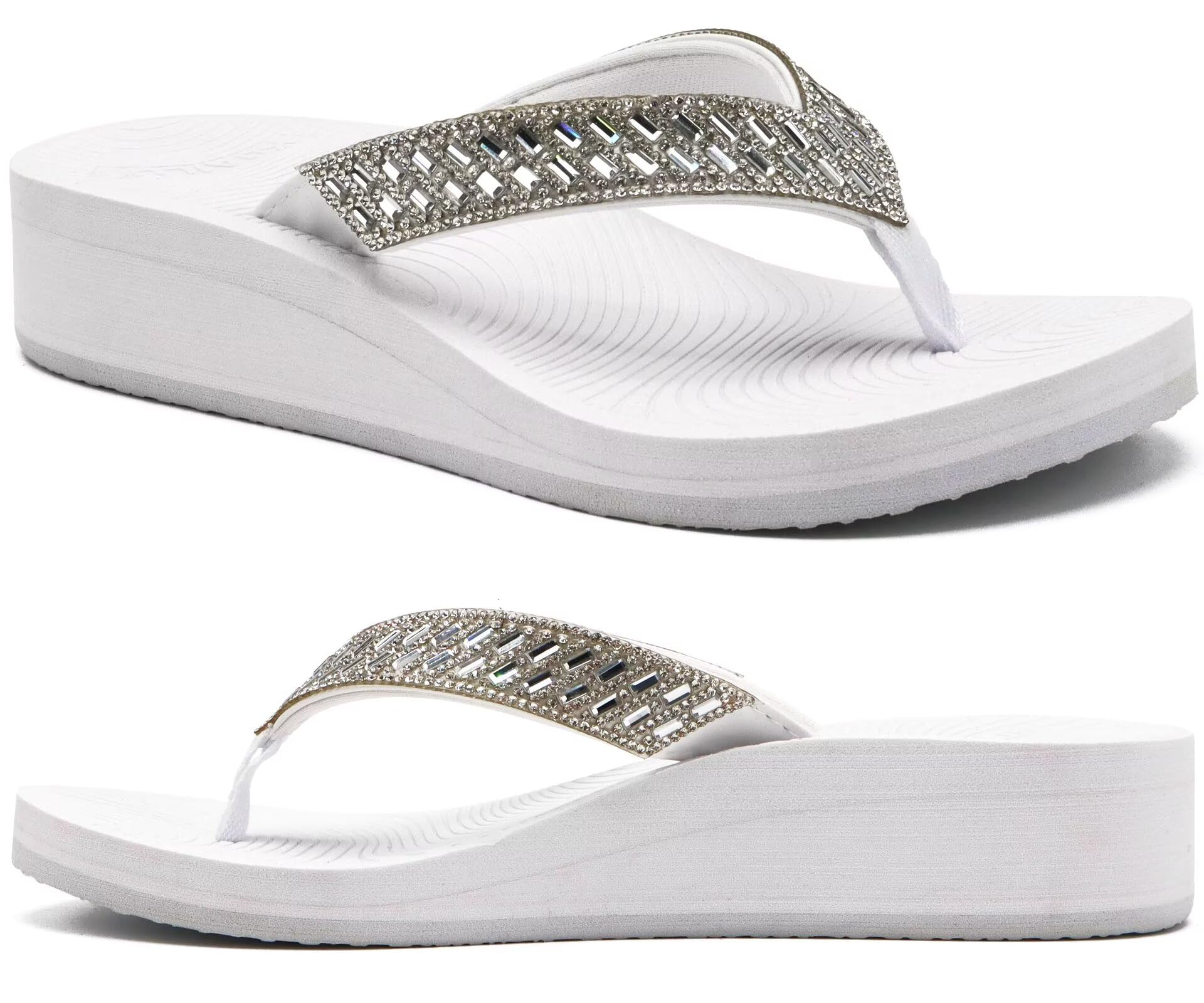KuaiLu Women's Rhinestone Platform Arch Support Flip Flop Sandals