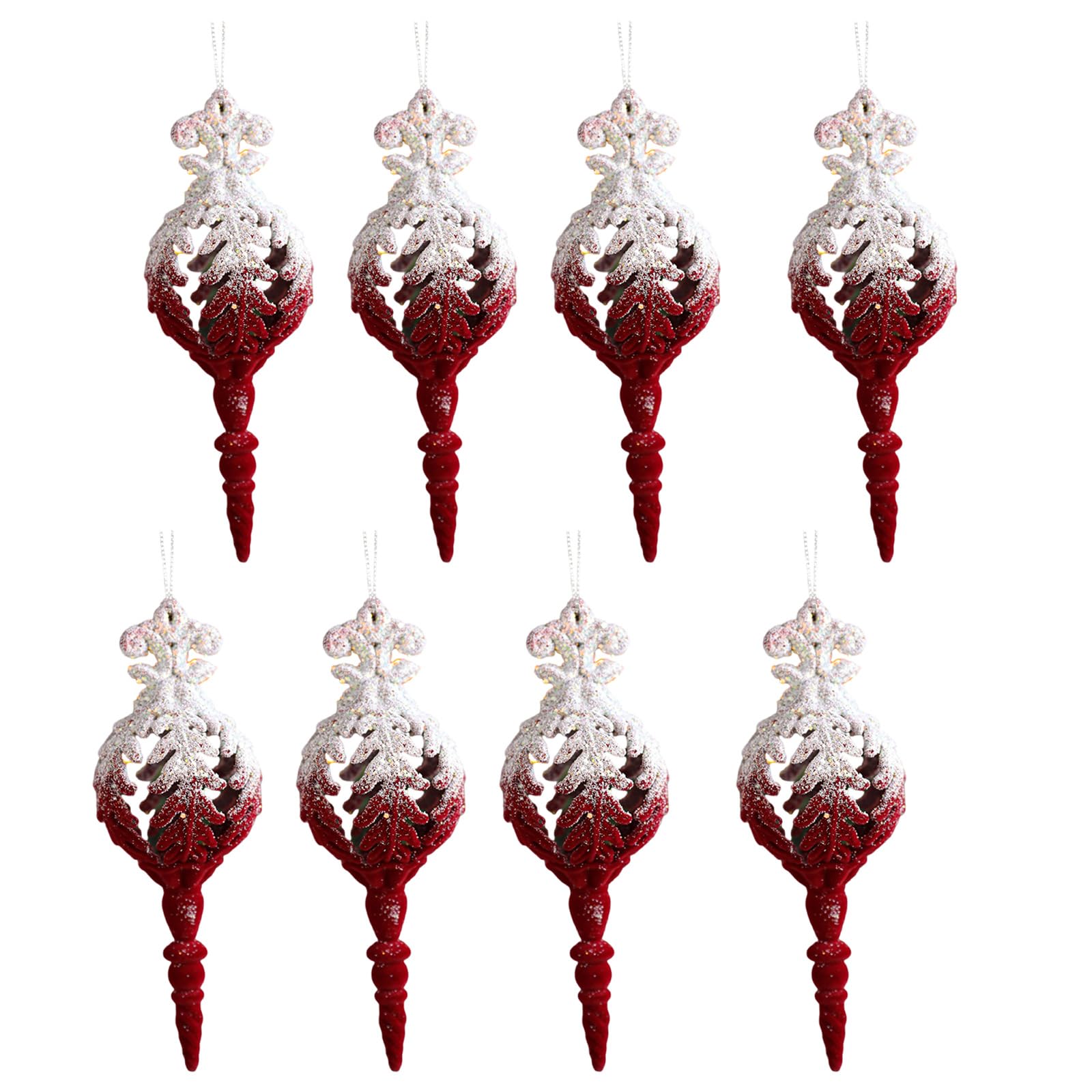 Of 8 Christmas Tree Flocking Ornaments Festive Star Snowflake Reindeers Decors Hanging Star Ornaments Reindeers Christmas Tree Decorations