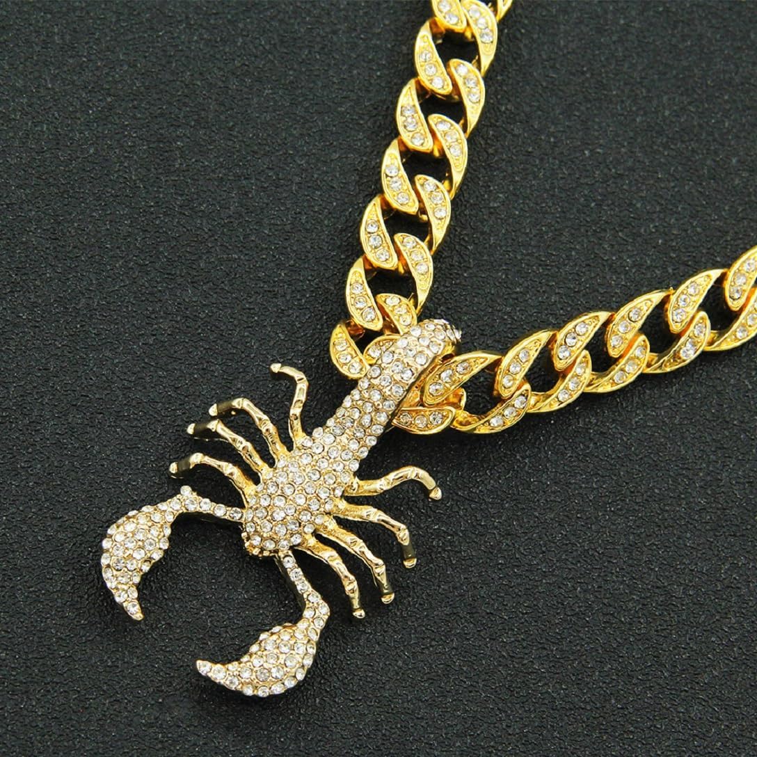 Iced Out Scorpion Pendant for Men Hip Hop Scorpion Cuban Necklace, Gold CZ Scorpion Cuban Necklace Egyptian Scorpion Cuban Necklace Men’s Rock Scorpion Animal Jewelry
