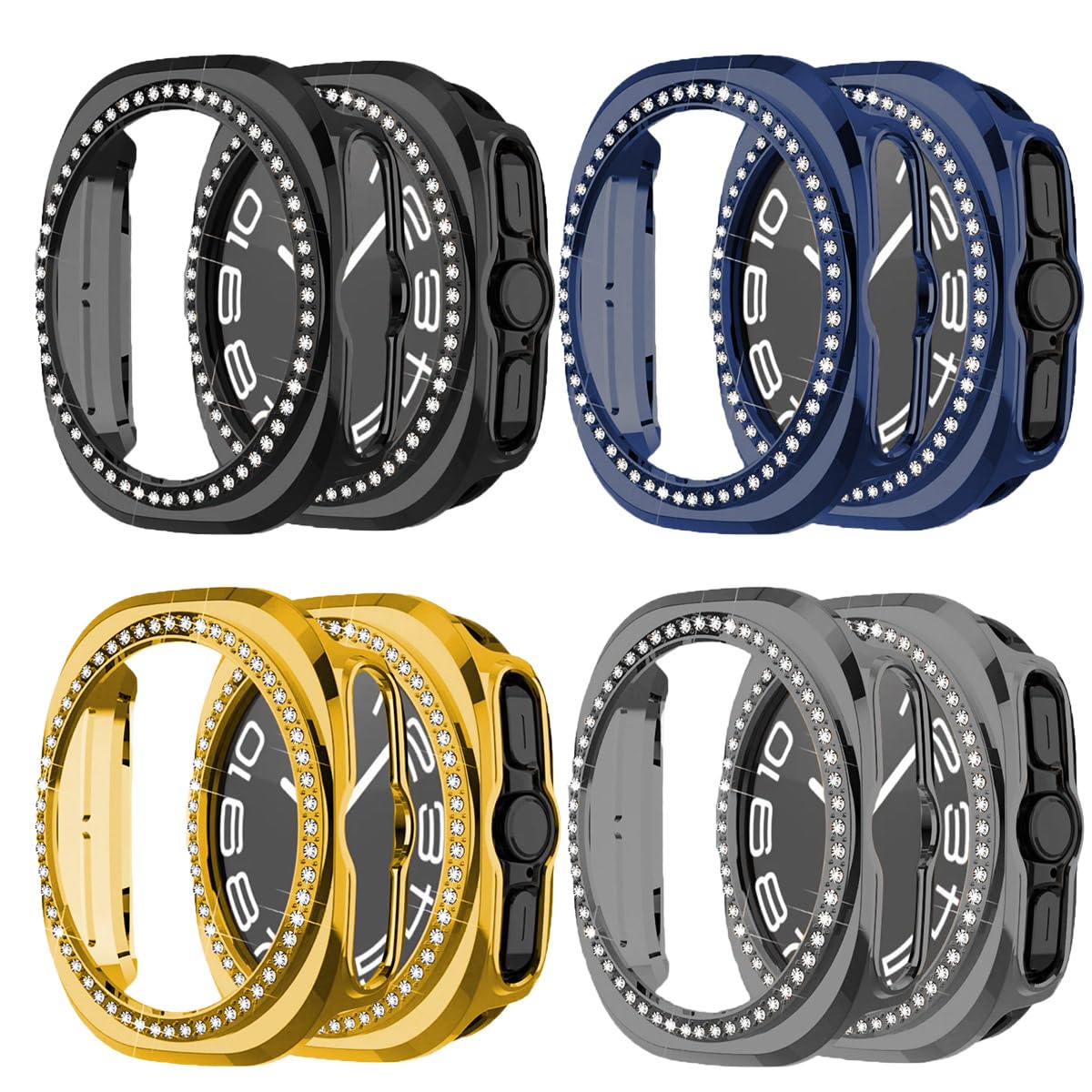 4 Pack Bling Diamond Case for Samsung Galaxy Watch Ultra 47mm (2025/2024) SmartWatch Hard PC Protective Cover for Galaxy Watch Ultra 47mm Case (Black+