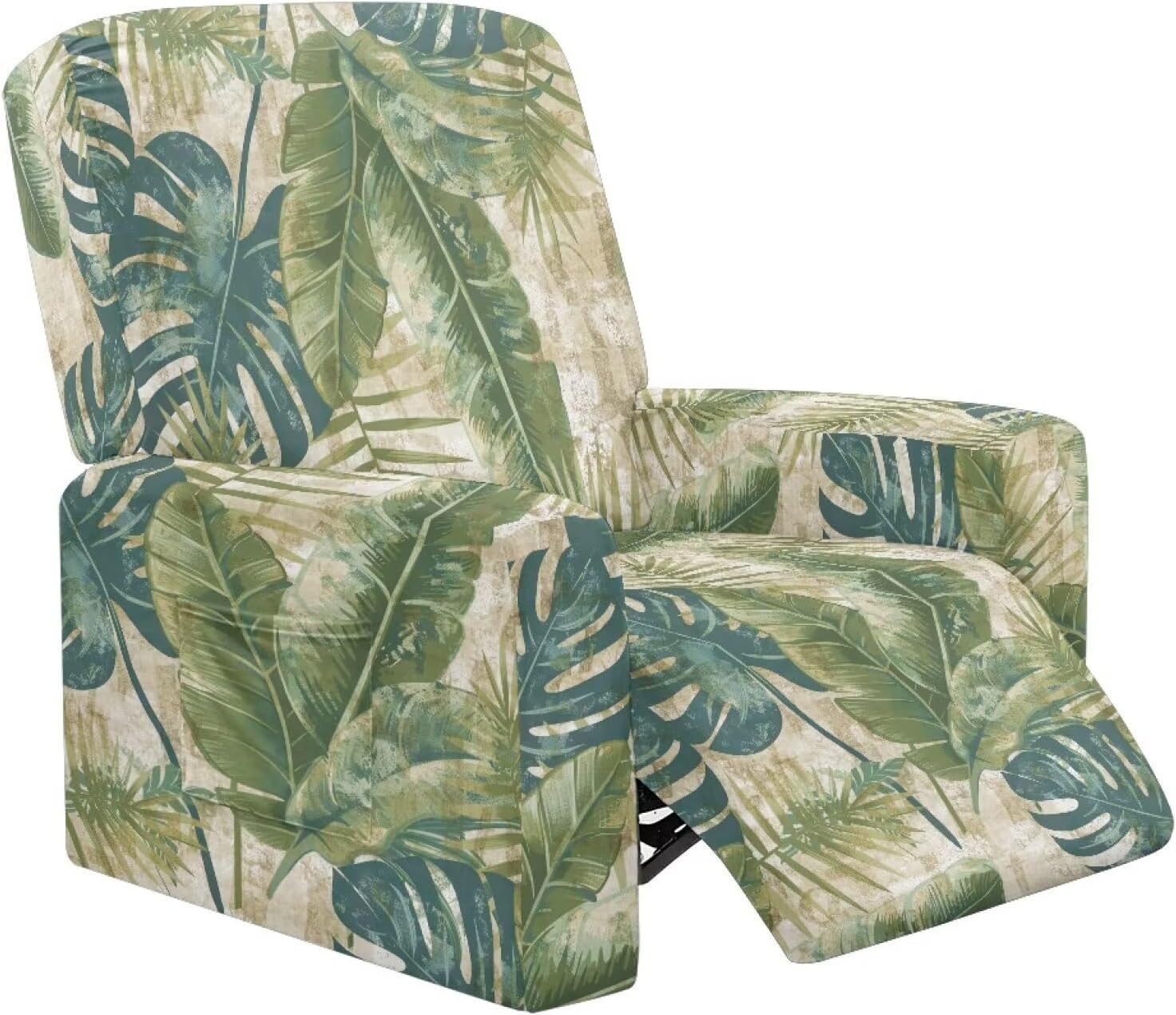 Palm Leaf Recliner Cover with Pockets Chair Covers Oversize Chair Protectors with Elastic, Green Couch Covers for Sofa for Pets Bedroom Home Theater
