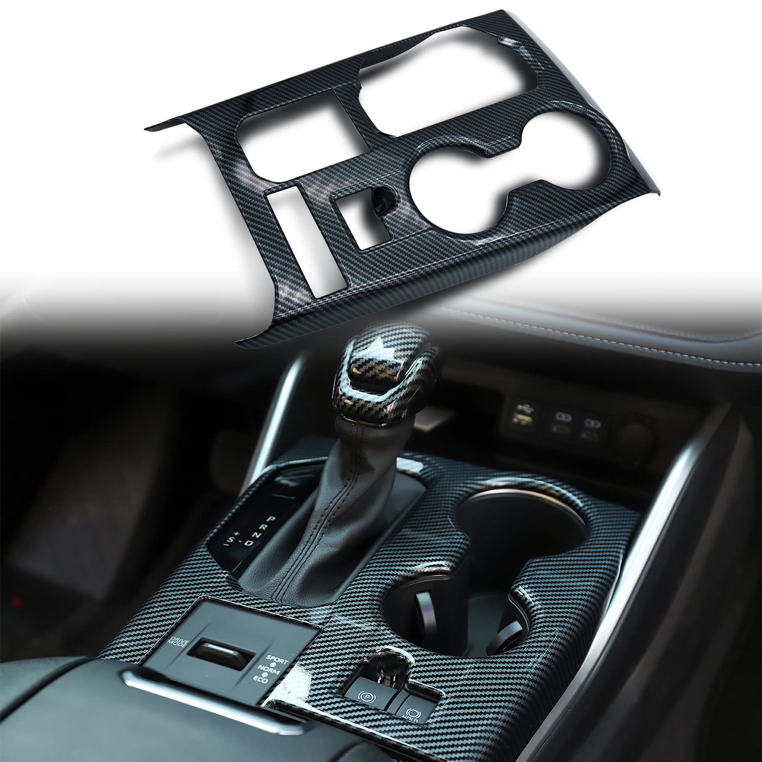 Flash2ning - Fit for Toyota Highlander 2020 2021 2022 Gear Shift Panel Water Cup Holder Cover Carbon Fiber Pattern, Inner Trim, Interior Accessory