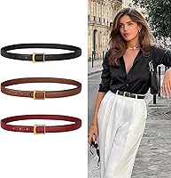 Vista 213 de Cinturón de cuero clásico con hebilla de metal para mujer con vestido de jeans Aah-negro-clásico