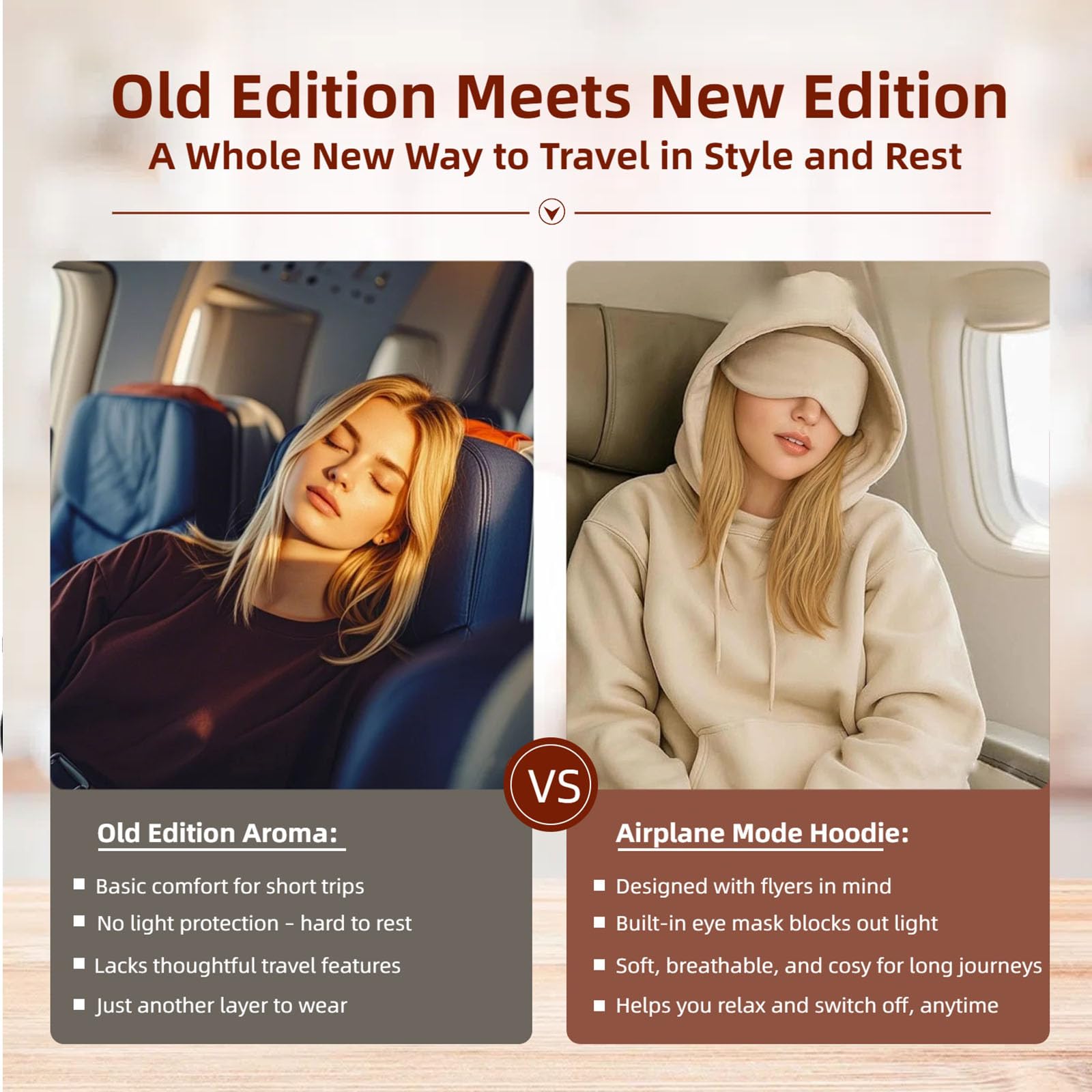 Générique Airplane Mode Travel Hoodie with Eye Mask, Travel Hoodie with Secret Pockets Womens, Sweatshirt Pullover for Flying Sleeping, Wearable Blanket Hoodies for Men Women Sleep