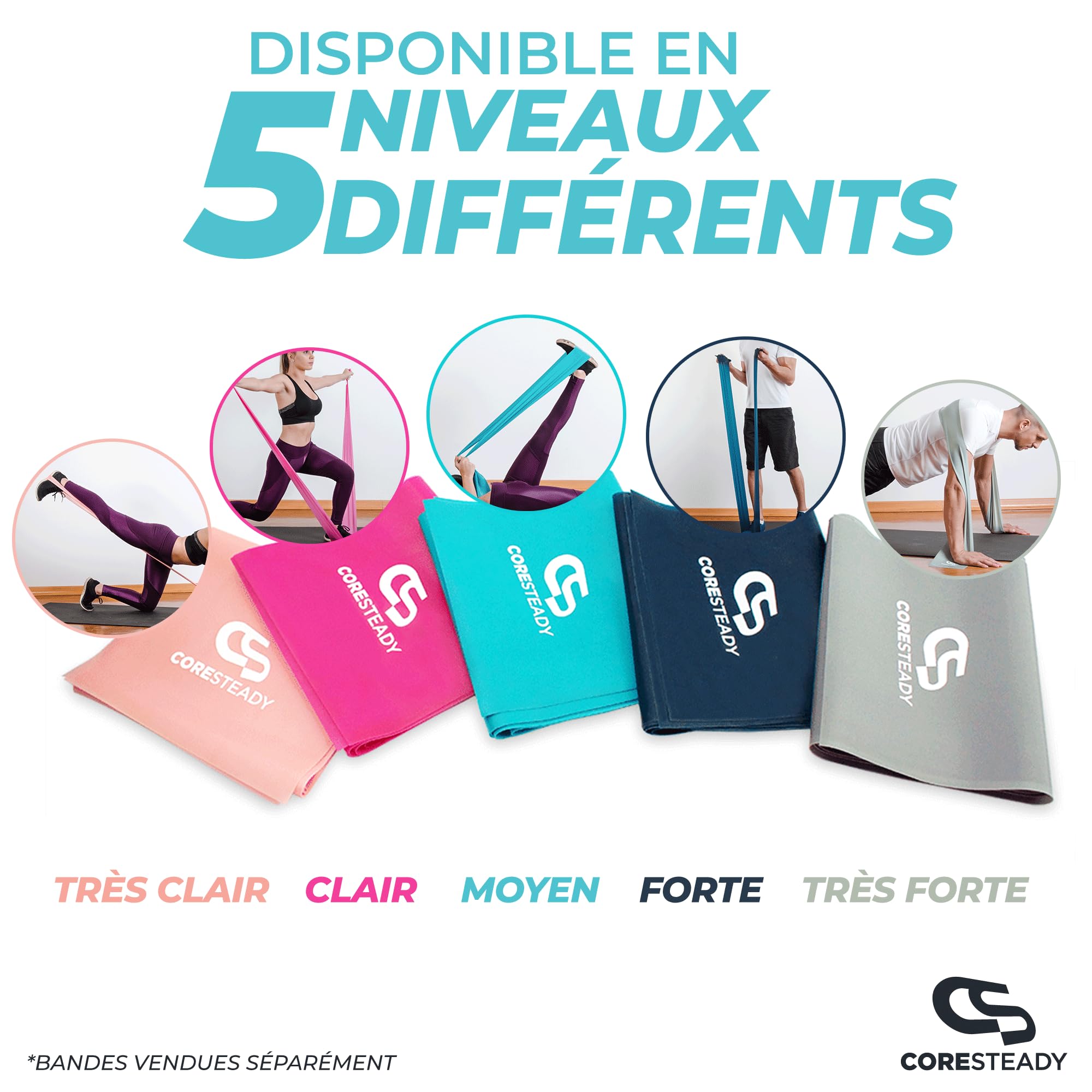 Coresteady Bande Élastique Musculation Physiothérapie Fitness Pilates Yoga Rééducation