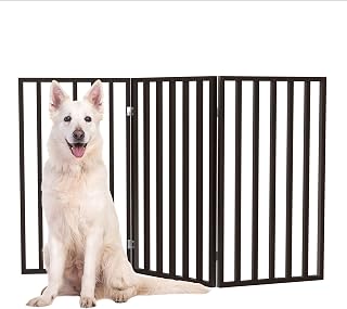 PETMAKER 54x32 Inch Freestanding Folding Dog Gate - 3-Panel Indoor Pet Fence for Stairs, Doorways, Cats & Small Dogs (Brown)