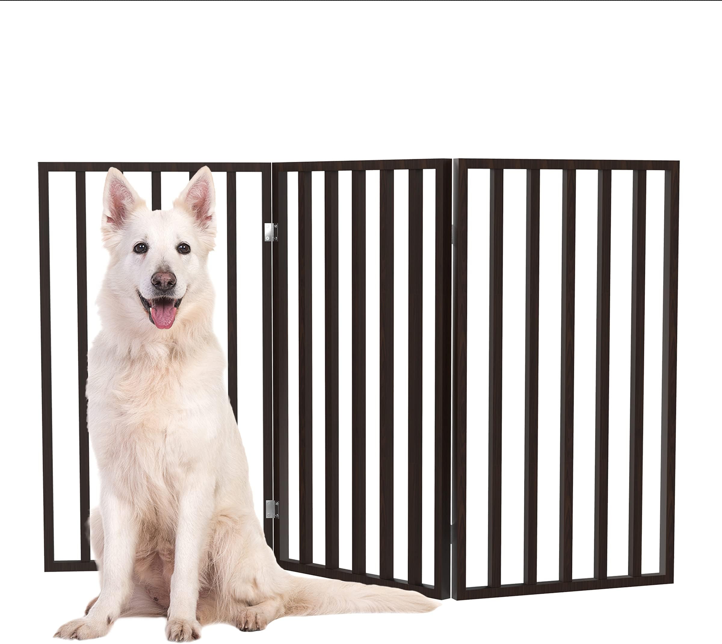 Indoor Pet Gate - 3-Panel Folding Dog Gate for Stairs or Doorways - 54x32-Inch Tall Freestanding Pet Fence for Cats and Dogs by PETMAKER (Brown)