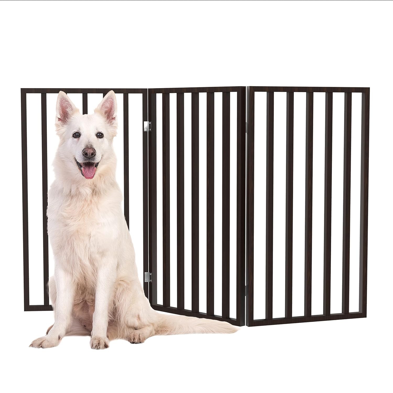 PETMAKER 54x32 Inch Freestanding Folding Dog Gate - 3-Panel Indoor Pet Fence for Stairs, Doorways, Cats & Small Dogs (Brown)