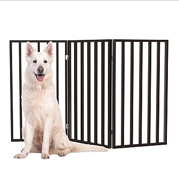 Indoor Pet Gate - 3-Panel Folding Dog Gate for Stairs or Doorways - 54x32-Inch Tall Freestanding Pet Fence for Cats and Dogs by PETMAKER Brown