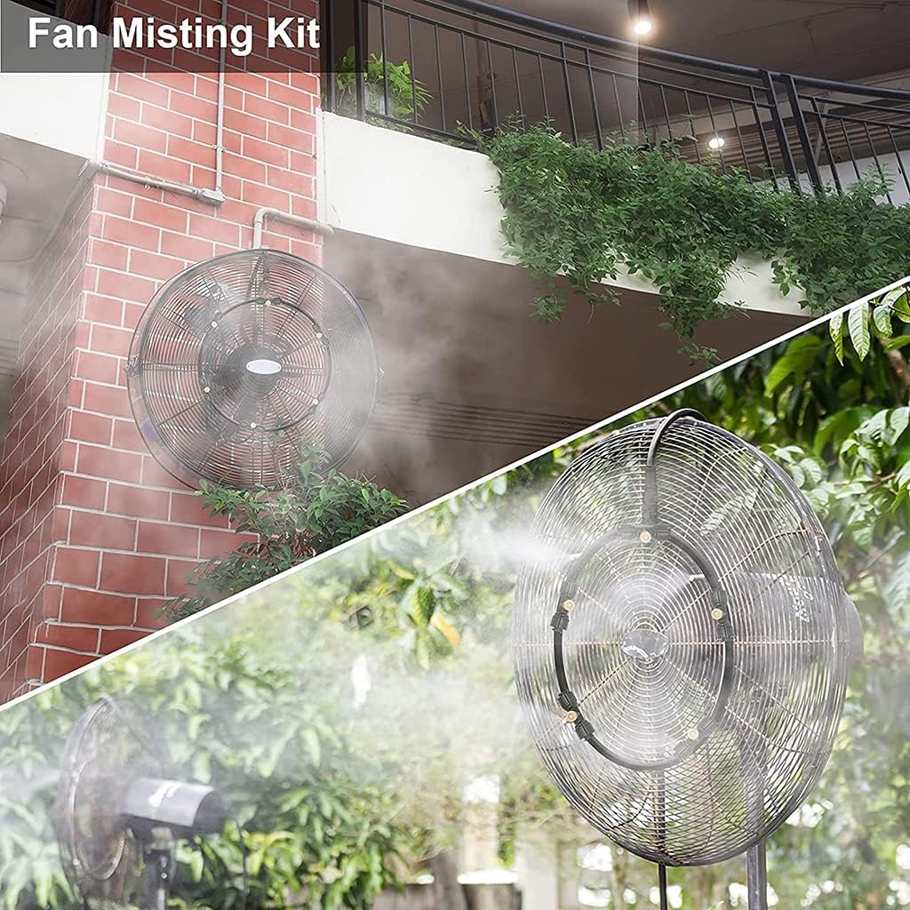 QFFL Fan Mist Kit, Outdoor Cooling System, Home Irrigation Sprinkler with Brass Mist Nozzles, for Patio, Lawn, Garden, Greenhouse (Color : White, Size : 12m)