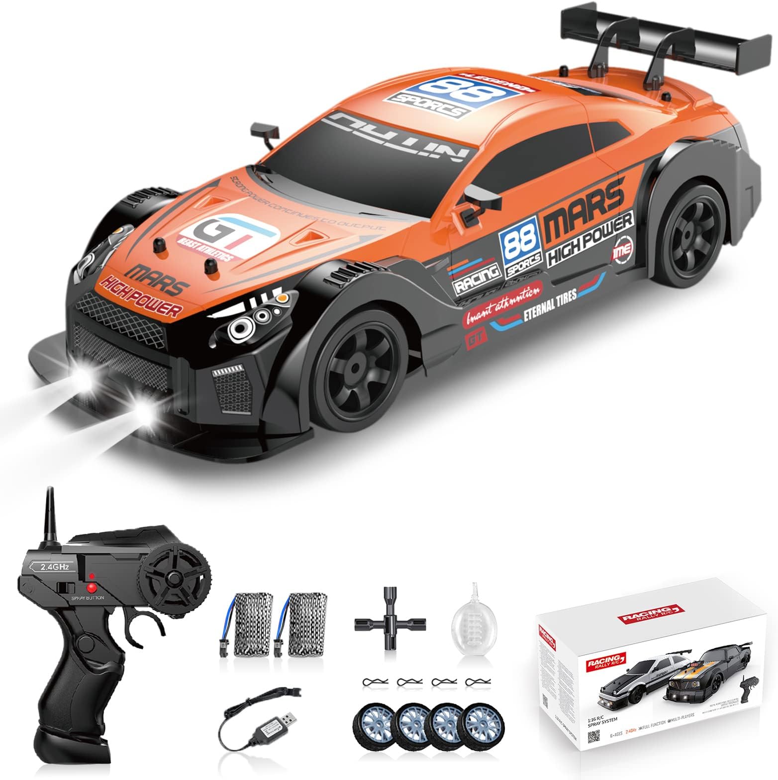 RC Drift Car Sakeye 2.4GHz 1:16 Scale 4WD High Speed Remote Control Cars Vehicle with LED Lights Two Batteries and High-Speed Tires Racing Sport Toy Cars for Adults Boys Girls Kids Gift