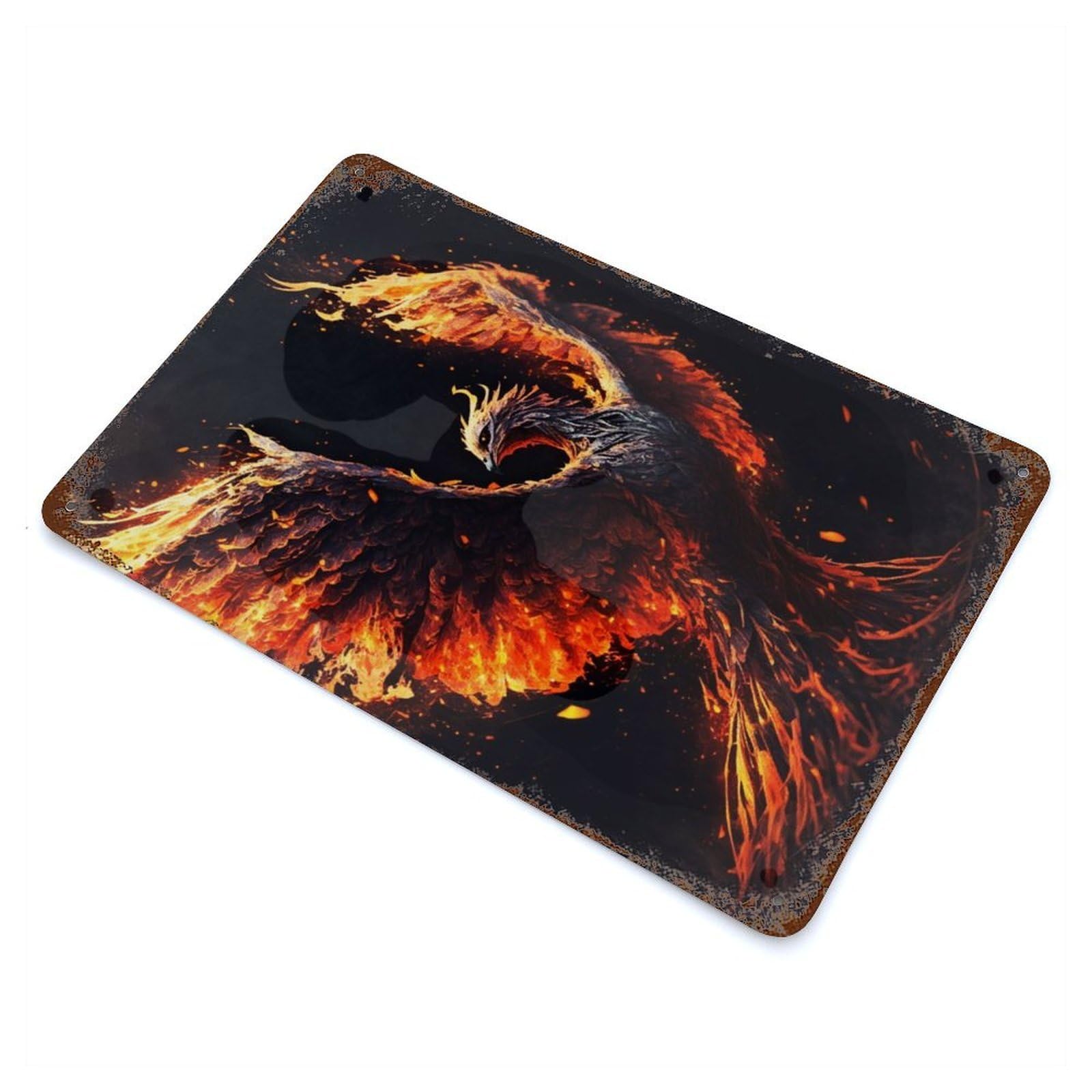 Black Phoenix Rustic Tin Plaque 11.8"x7.9", for Shed, Workshop And Garage Wall Decor, Shabby Chic Decor