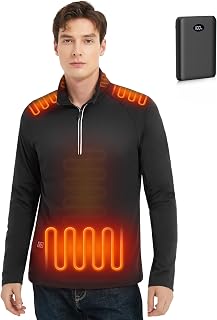 Men’s Heated Shirt with Battery, Fleece-Lined Quarter Zip Electric Pullover Long Sleeve Heated Activewear Shirts