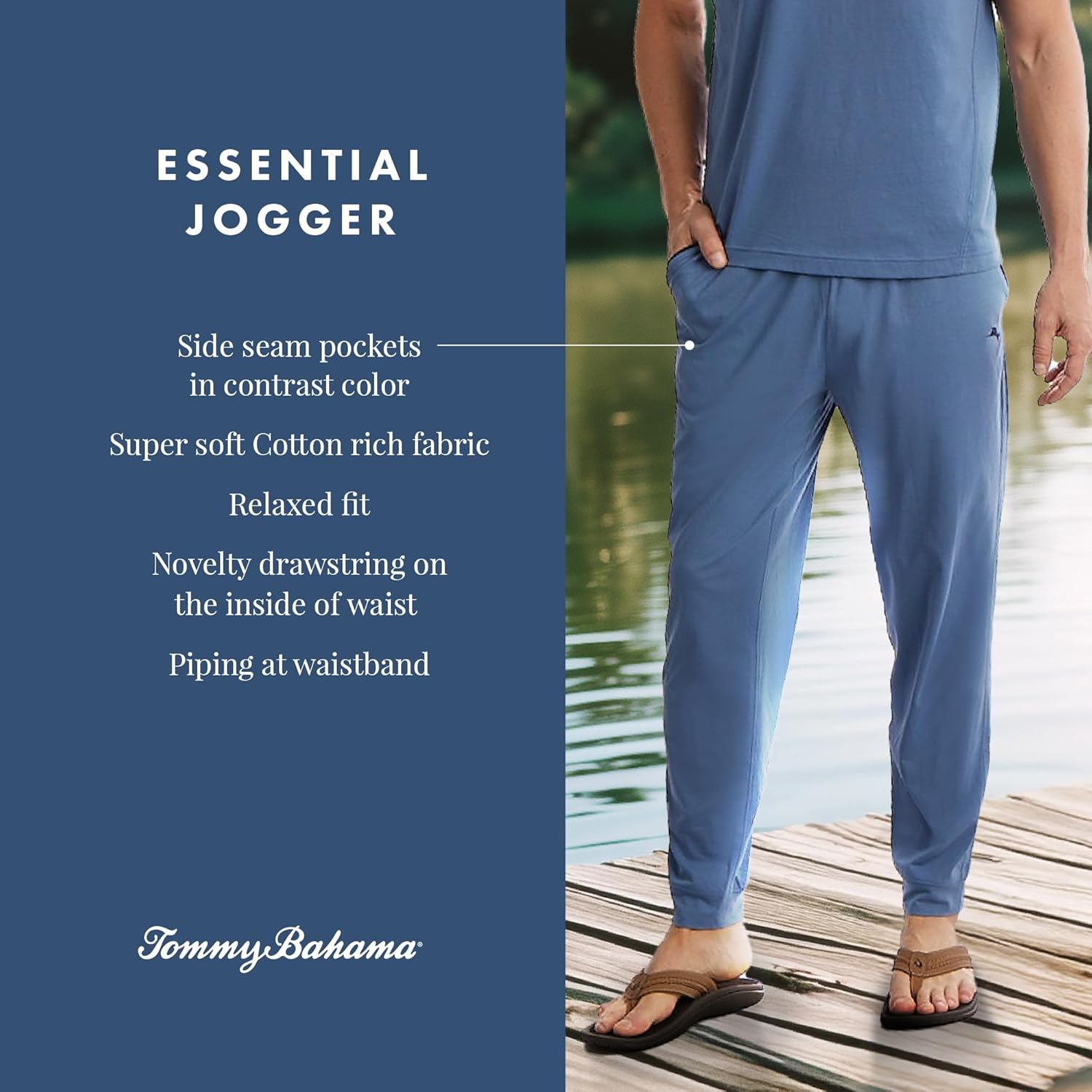 Tommy Bahama - Men's Essential Jogger, Long Tapered Cotton Blend Pajama Pants for Sleep or Lounge - Image 5
