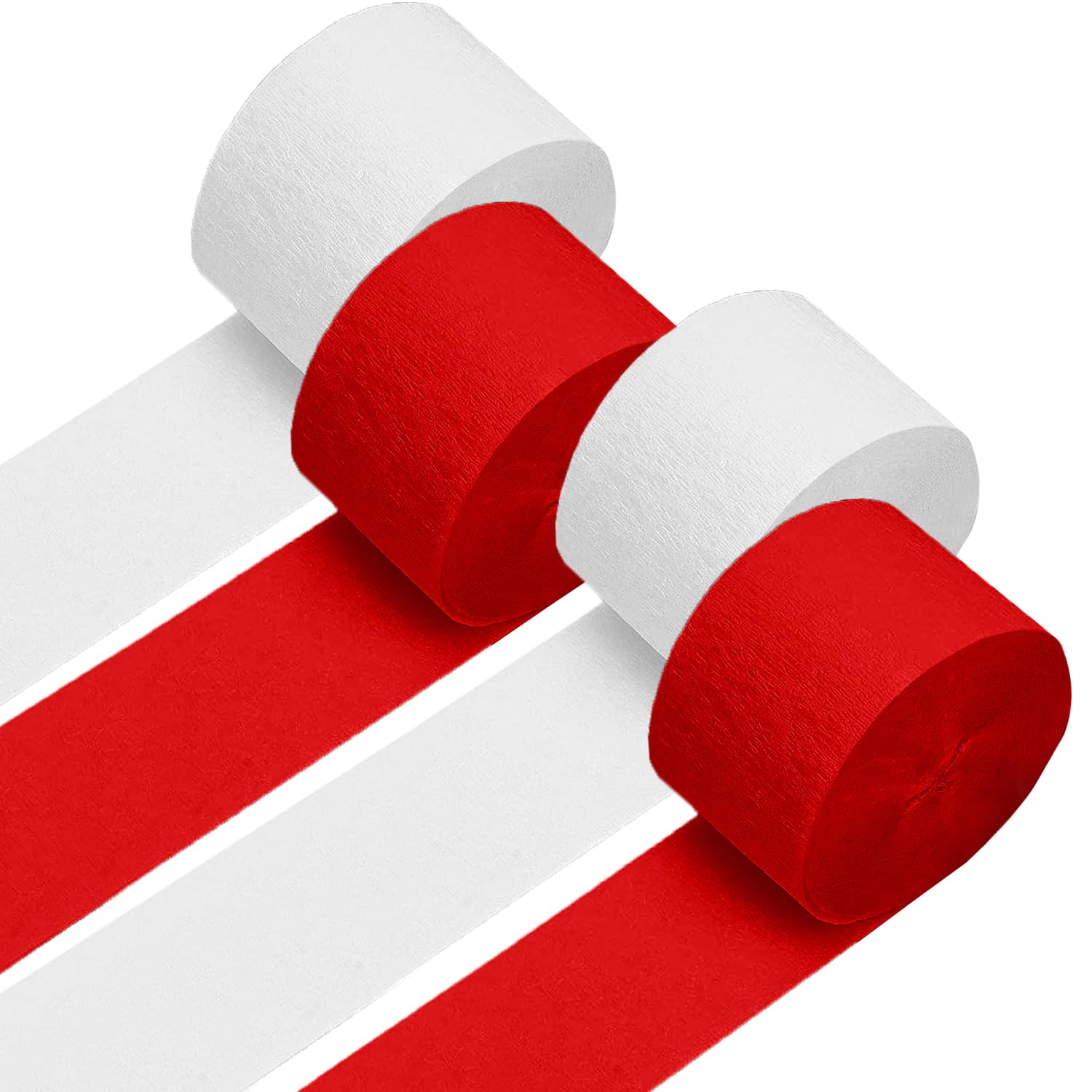 4 Crepe Paper Streamers Rolls, 328ft Pack of Red and White Crepe Paper for Birthday Baby Shower Wedding Christmas Valentines Day Party Decorations (1.8 inch x 82 ft/Roll)