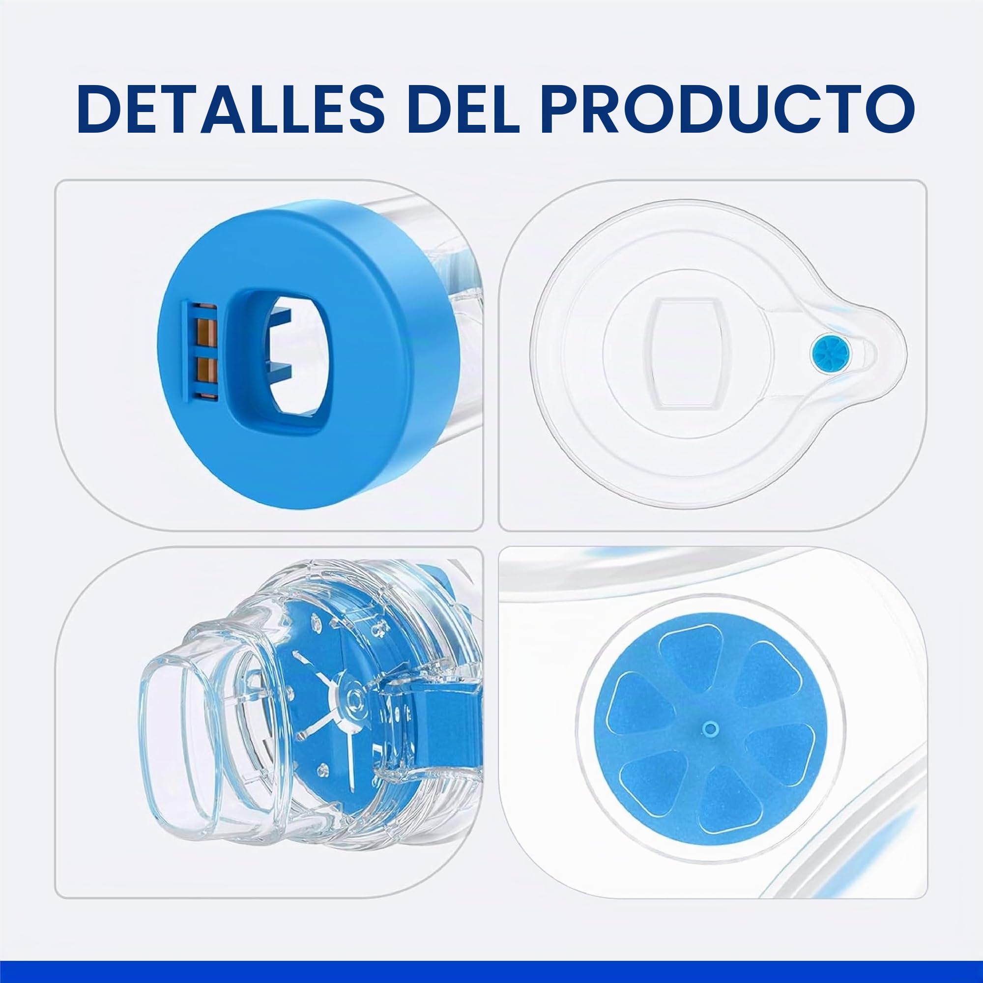 Dispositivo espaciador antiestático Inhaler Spacer, cámara de inhalador, uso con inhalador de dosis medida, sin BPA ni látex para adultos. (Azul) (OOS)