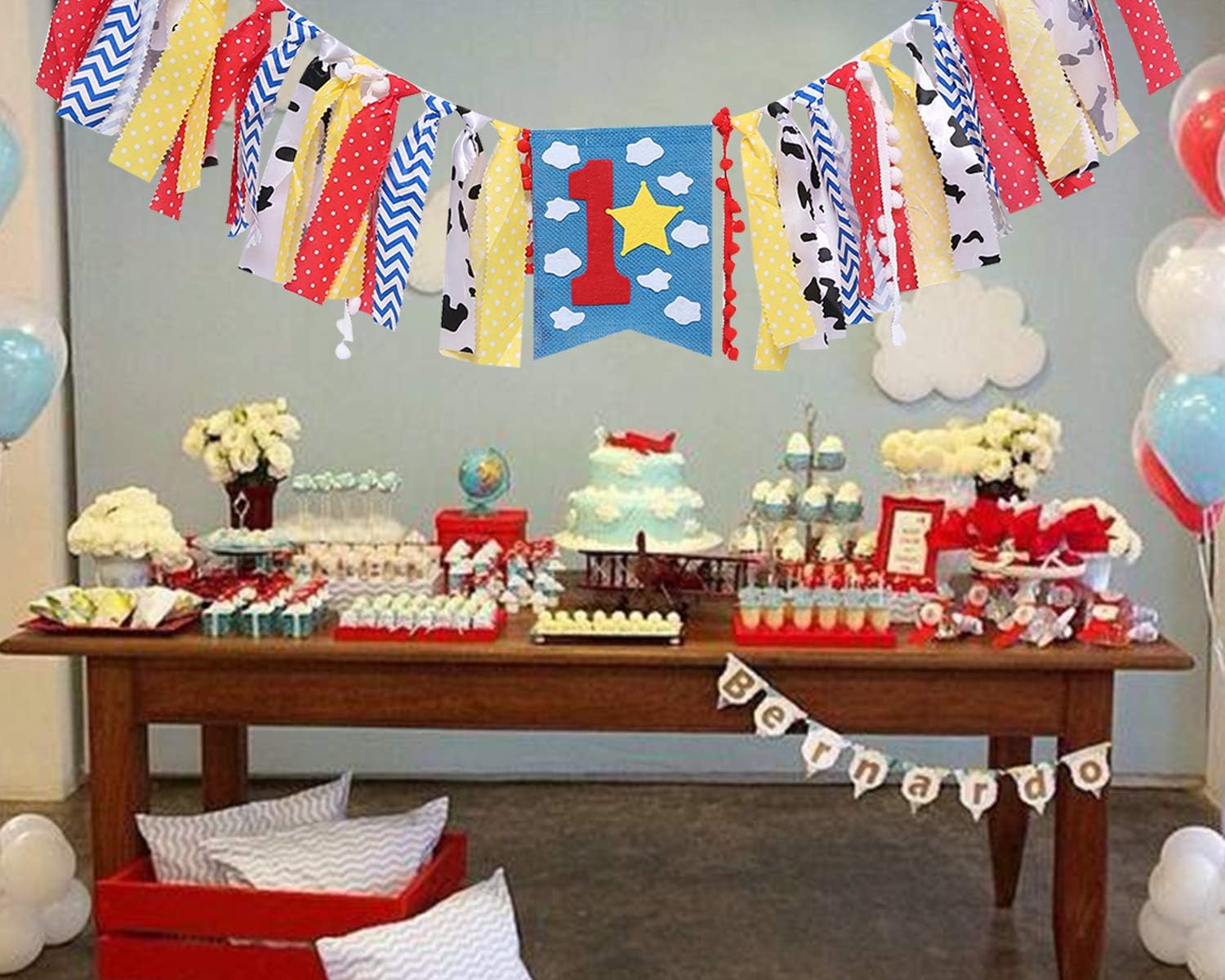 WAOUH Highchair Banner for 1st Birthday - First Baby Party Theme Decoration, Fabric Garland Cake Smash Photo Prop, Souvenir and Gifts (Blue Boy Girl Banner) - Image 6