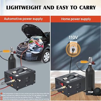 Pcp Air Compressor 4500Psi 30Mpa Powered by Car 12V Dc or Home 110V Ac W/Converter Paintball/Scuba Tank Compressor Pump