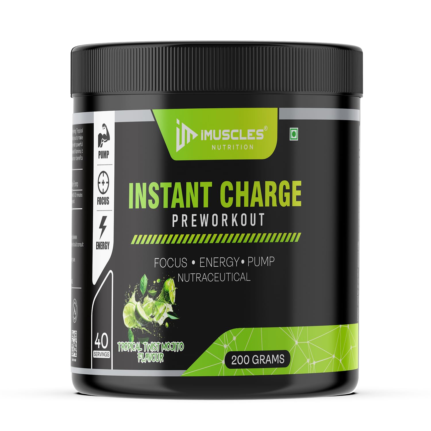Instant Energy Pre Workout (200gm, 40 Servings, Green Apple) Supplement Powder with Creatine Monohydrate, Arginine, Beta-Alanine, Electrify Muscle Pump, for Men, Women — Amazon image 15