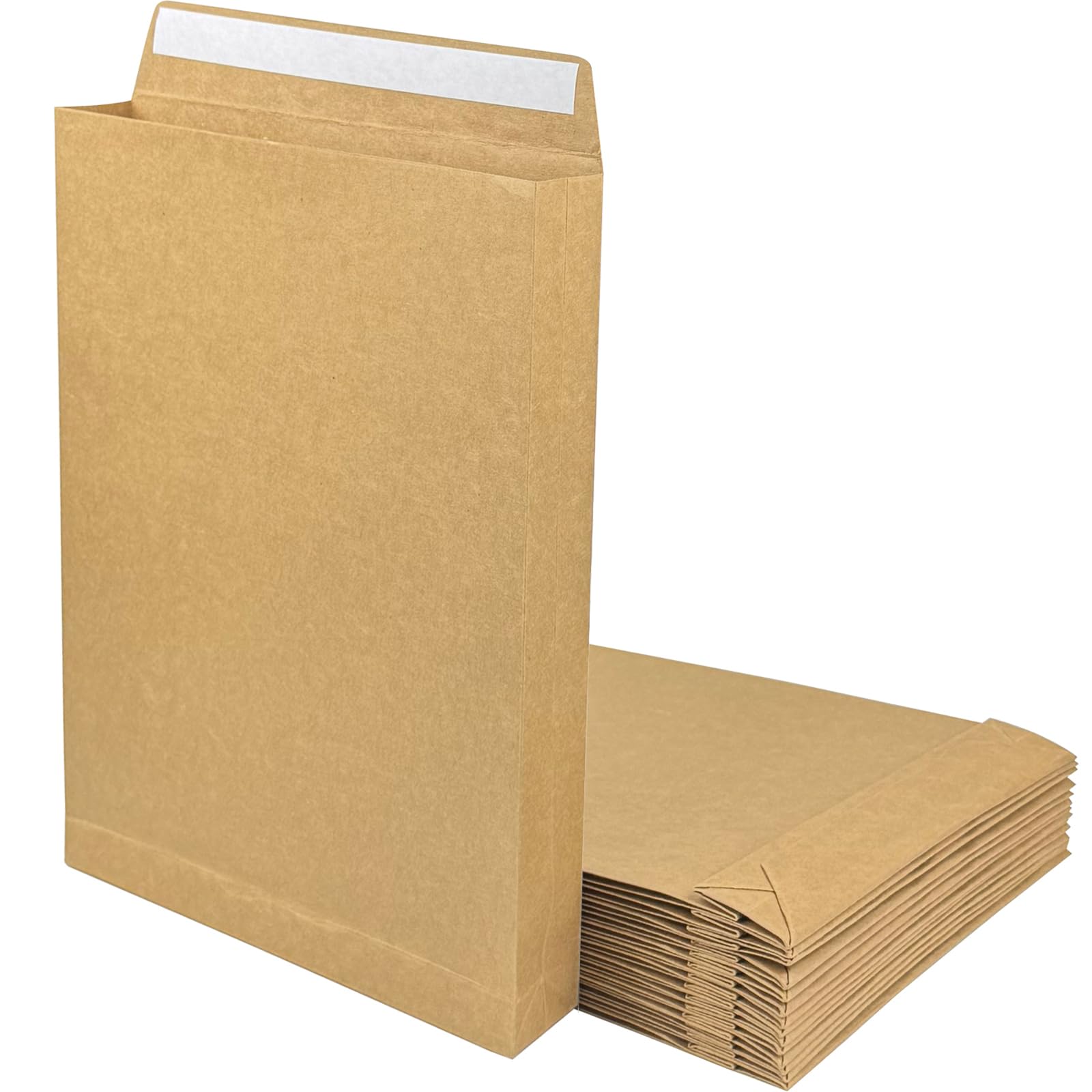 15 Stück erweiterbare große Kraftpapier-Umschläge, 23,6 x 33 cm, selbstklebend, reißfest, Katalogumschläge für Büro, Papier, Dokumente, Aktenaufbewahrung, braunes Kraftpapier