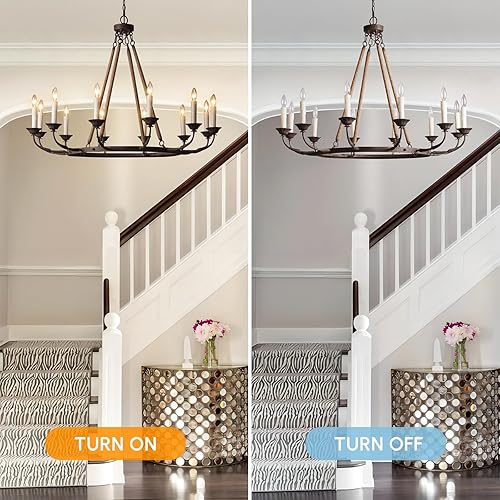 Miniatura 7 de LOVEDIMA Vintage Chandeliers for Dining Room 12-Light Ceiling Light Fixture Flaxen Hemp Rope and Metal Rustic Round Candelabra Chandelier in Rust