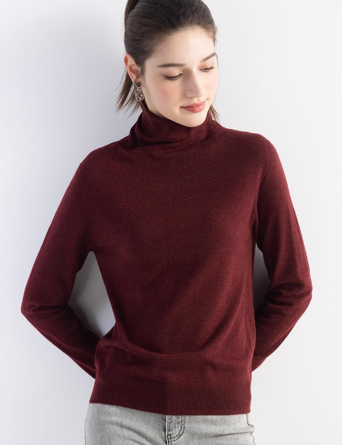 Women's Merino Wool Blend Sweater Fall Winter Turtleneck Long Sleeve First-Line Ready to Wear Seamless Knit Sweater - Image 2