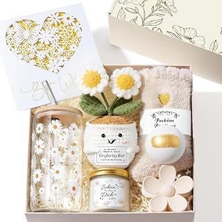 Geschenke für Frauen Freundin, Positive Kartoffel Geschenkset, Trinkgläser Geburtstagsgeschenk für Frauen, Mama, Schwester, Kollegin, Wellness Entspannung Geschenk mit Duftkerze