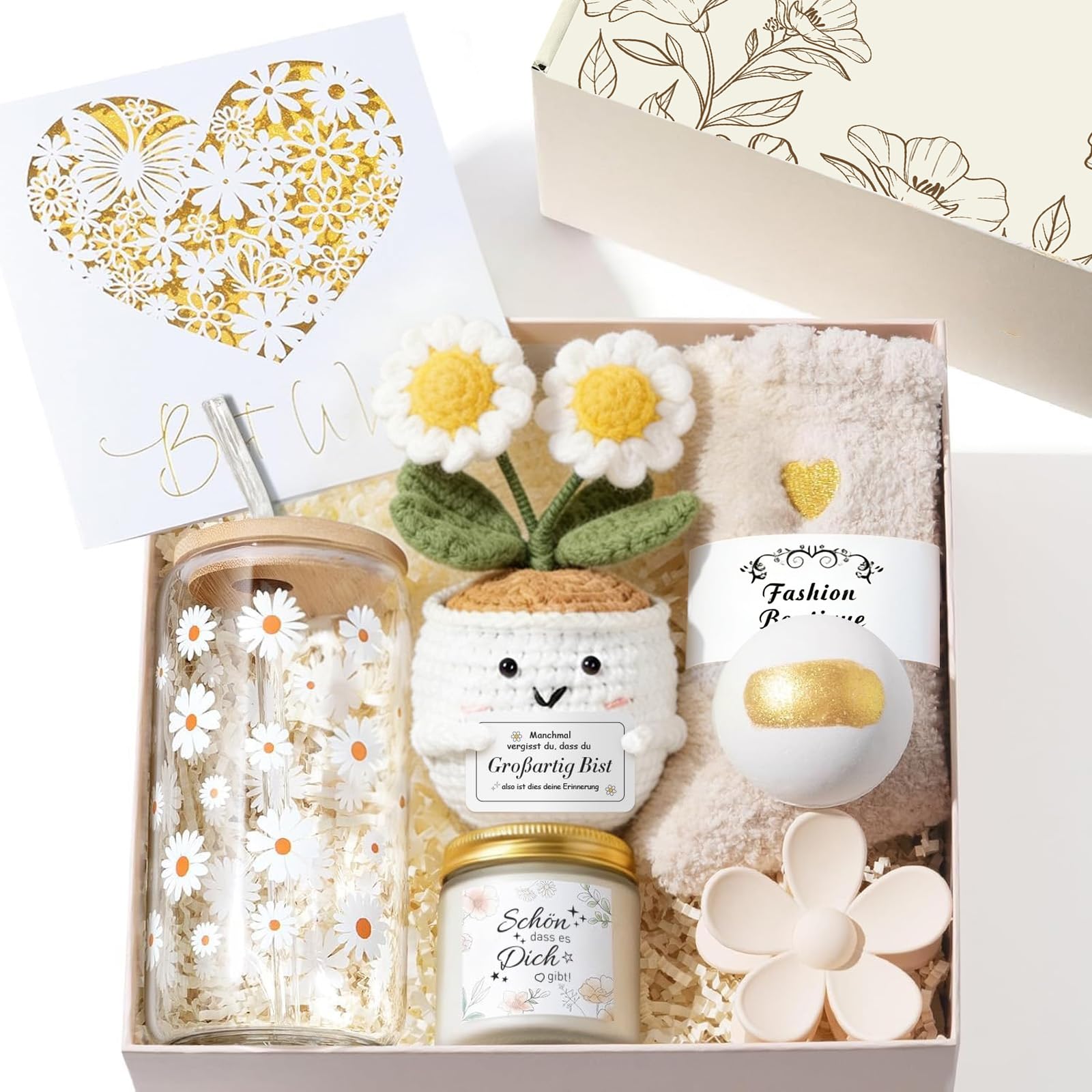 Geschenke für Frauen Freundin, Positive Kartoffel Geschenkset, Trinkgläser Geburtstagsgeschenk für Frauen, Mama, Schwester, Kollegin, Wellness Entspannung Geschenk mit Duftkerze