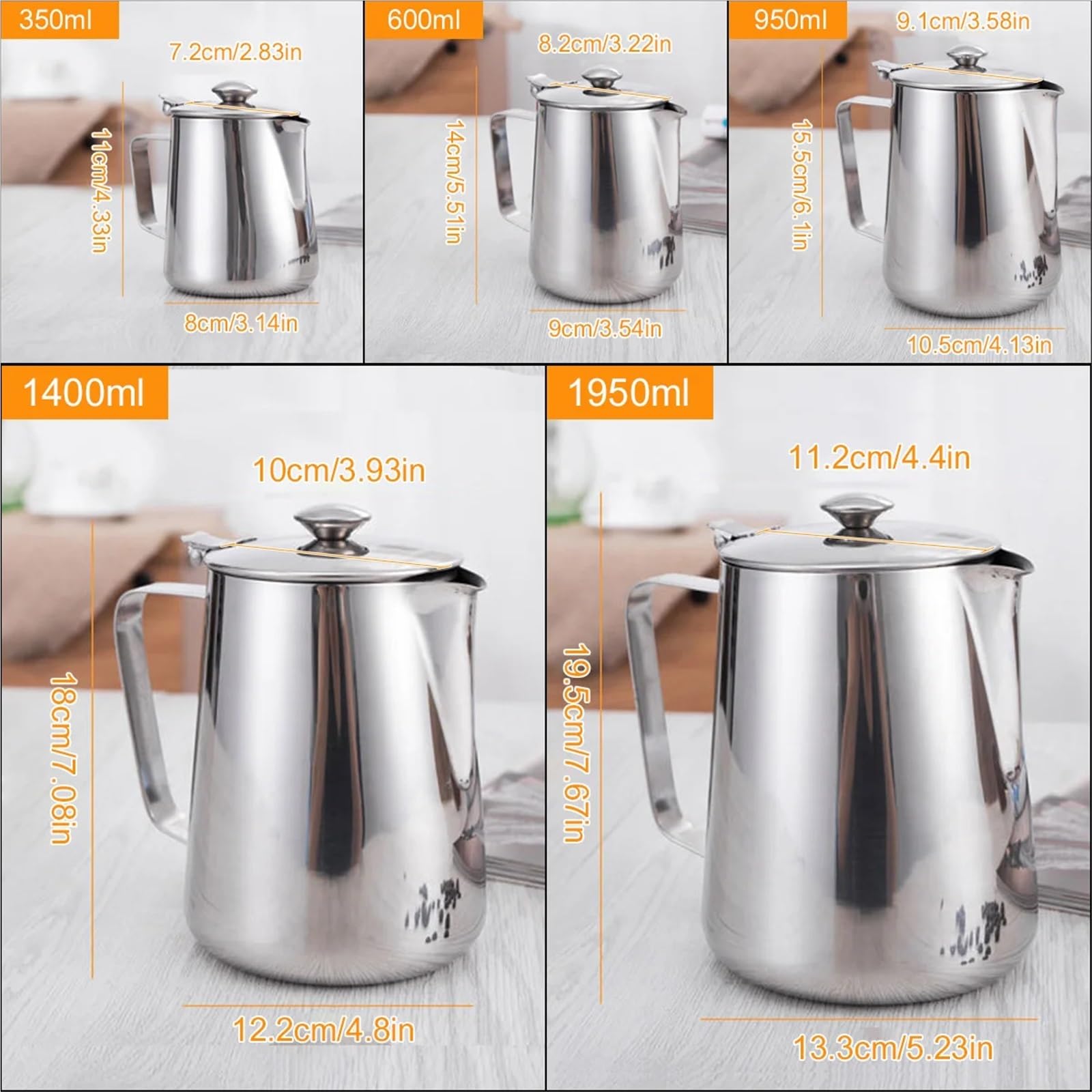 Genérico Jarra for espumar leche, jarra de vapor de acero inoxidable 430 con tapa for preparar café(1400ml)