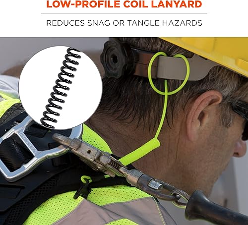 Miniatura 4 de Ergodyne Cordón en espiral con extremo de abrazadera, diseño sin enganches, se fija fácilmente a cascos, herramientas o pequeños objetos de valor,