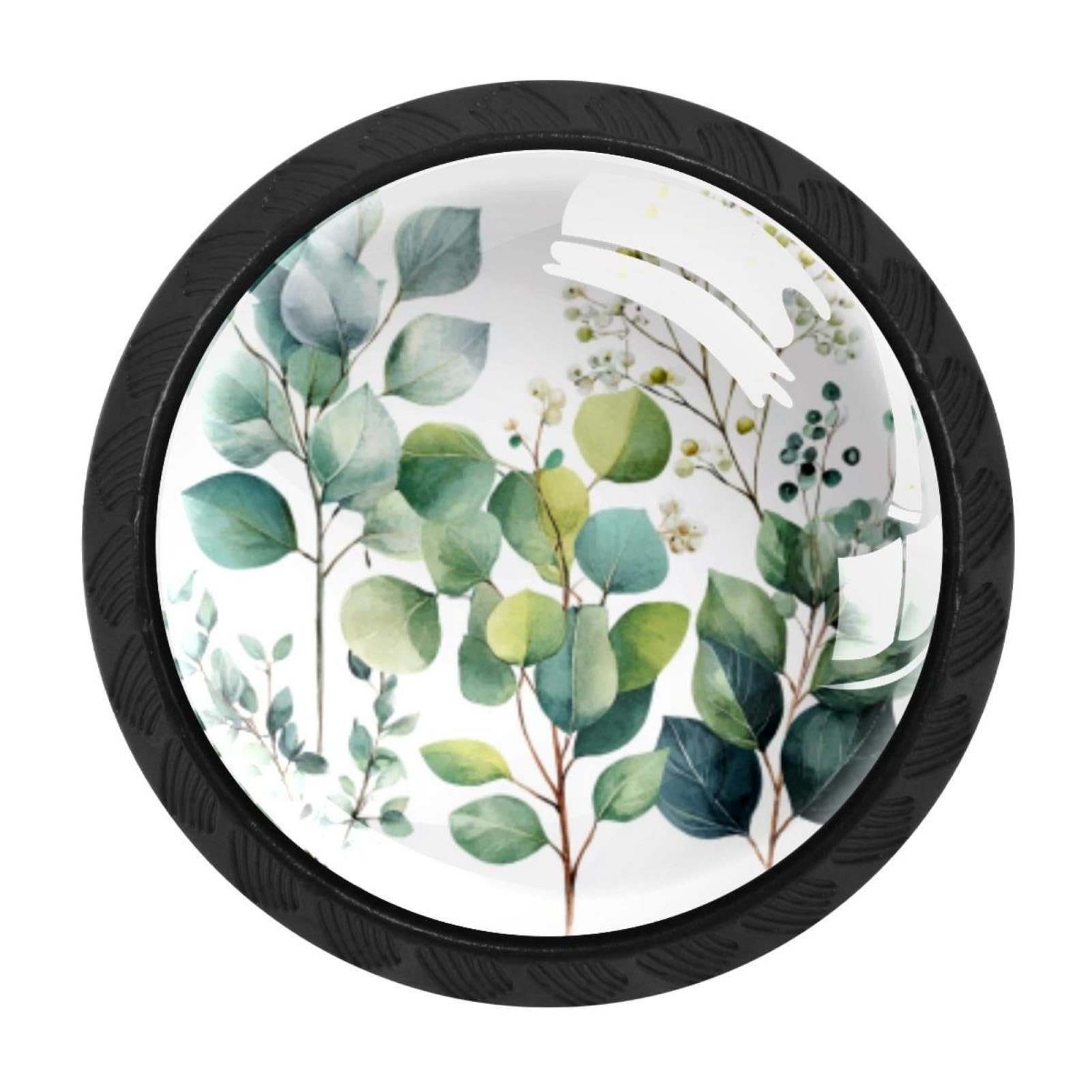 CHENZZZZ 4Pcs Leaves Branches Berries Eucalyptus (2) Drawer Knobs Black Cabinet Knobs Cupboard Handles Hardware Round Door Pull Handle for Cabinet Wardrobe Drawer Bedroom Bathroom Furniture