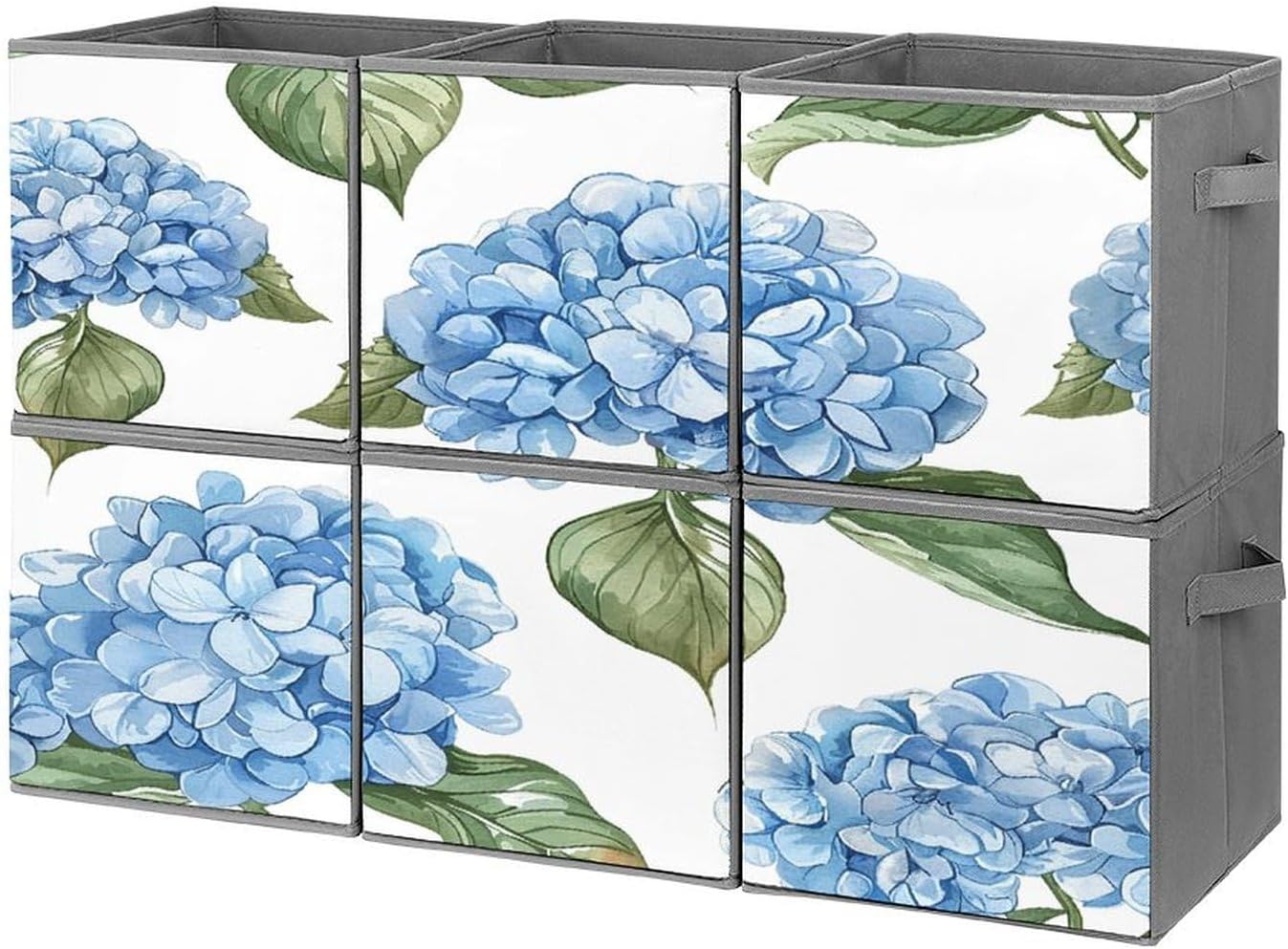 Multi Use Organizer Bins, Blue Hydrangea Pattern Printed Storage Bins, Foldable Storage Baskets Are Suitable For Bedrooms, Offices, And Cars