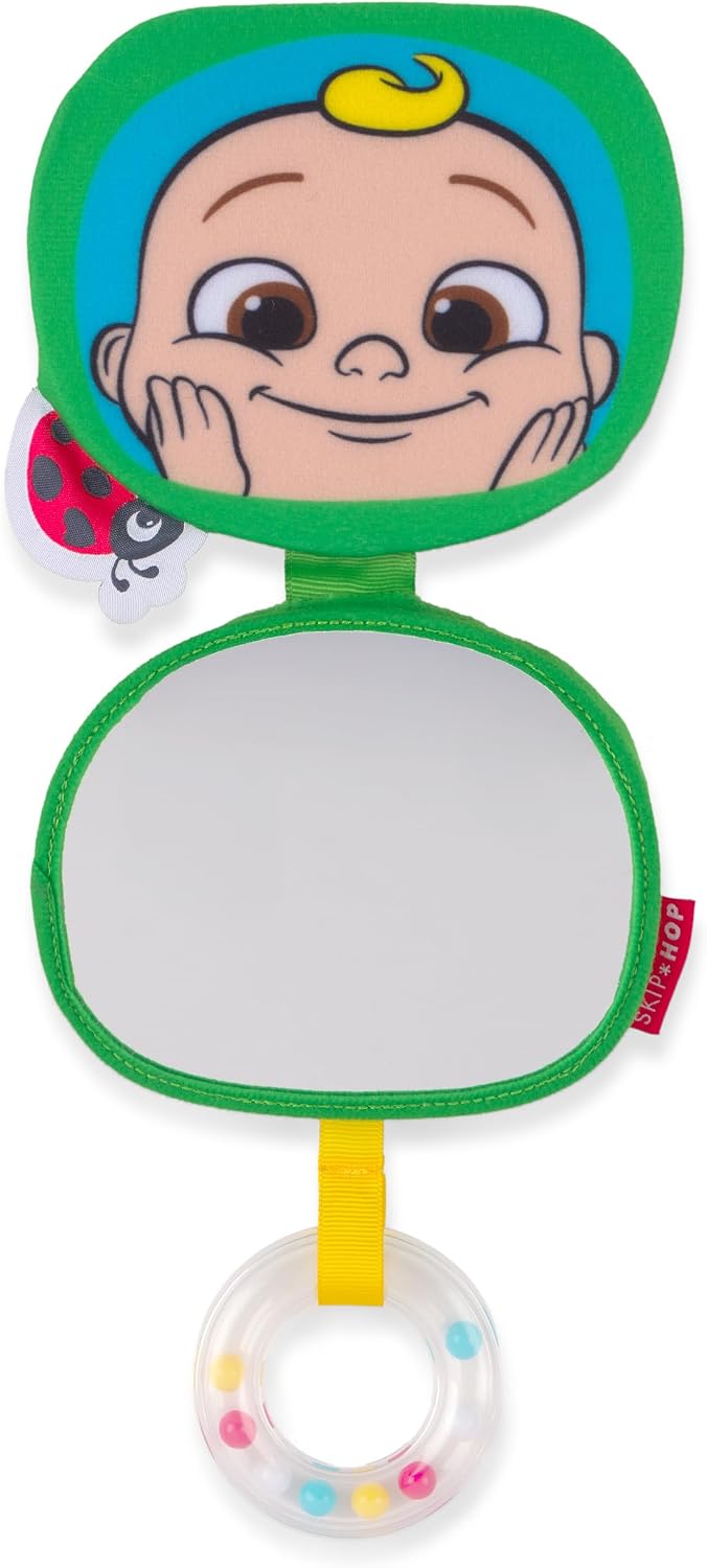 Skip Hop x CoComelon Baby Stroller Toy Peek-a-Boo Melon Multisensory Activity Toy with Baby Mirror, Crinkle & Squeaker Sounds and Rattle Ring, Attaches to Stroller, Age 6m+ image 3