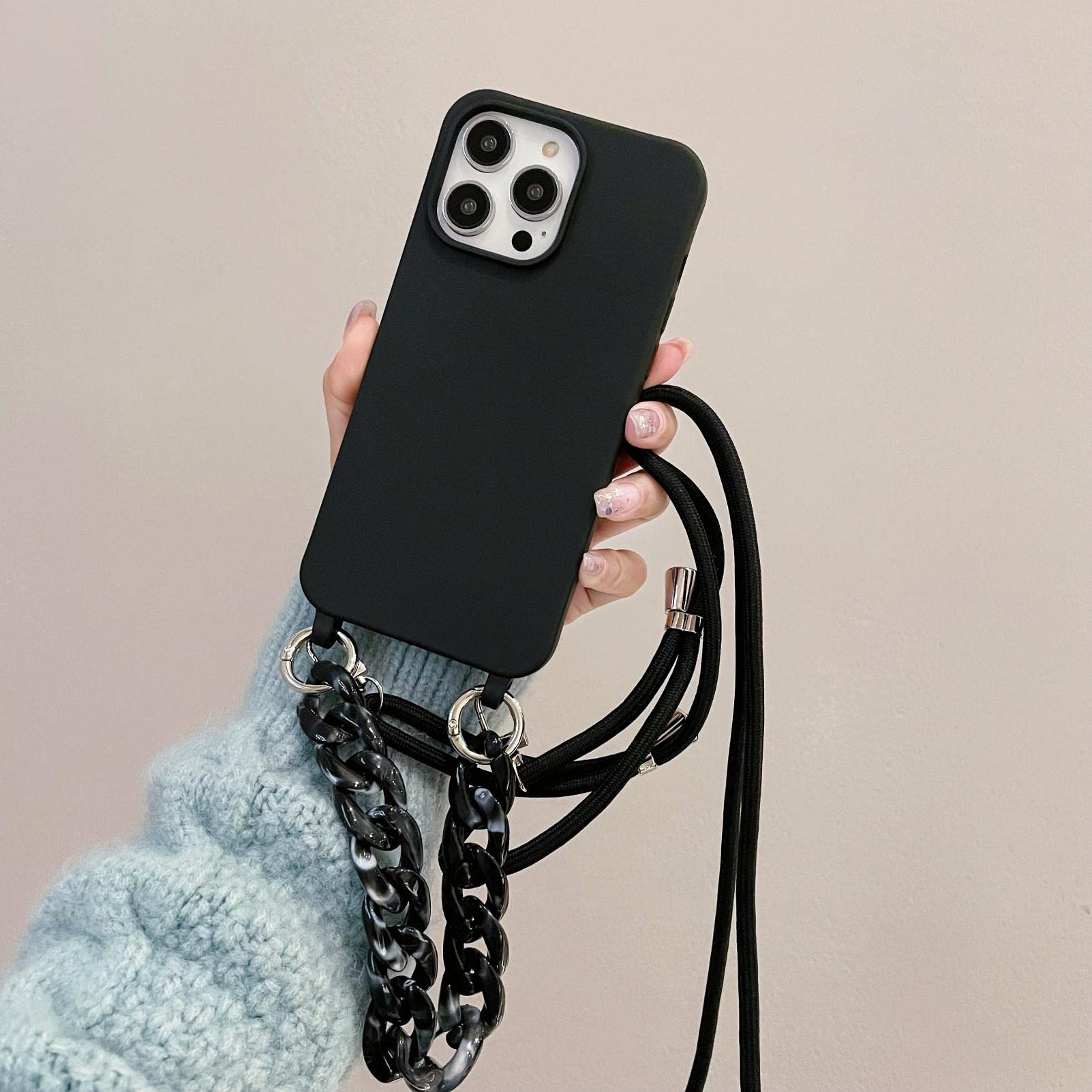 Cover Per IPhone 14 Pro Max Con Cordino E Tracolla Regolabile – Custodia Con Anello Metallico 360° E Supporto Magnetico Per Auto, Nero