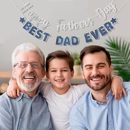 Miniatura 7 de Pancarta plateada con texto en inglés Happy Father's Day para el Día del Padre, decoración de fiesta del padre, guirnalda de fondo para el día del