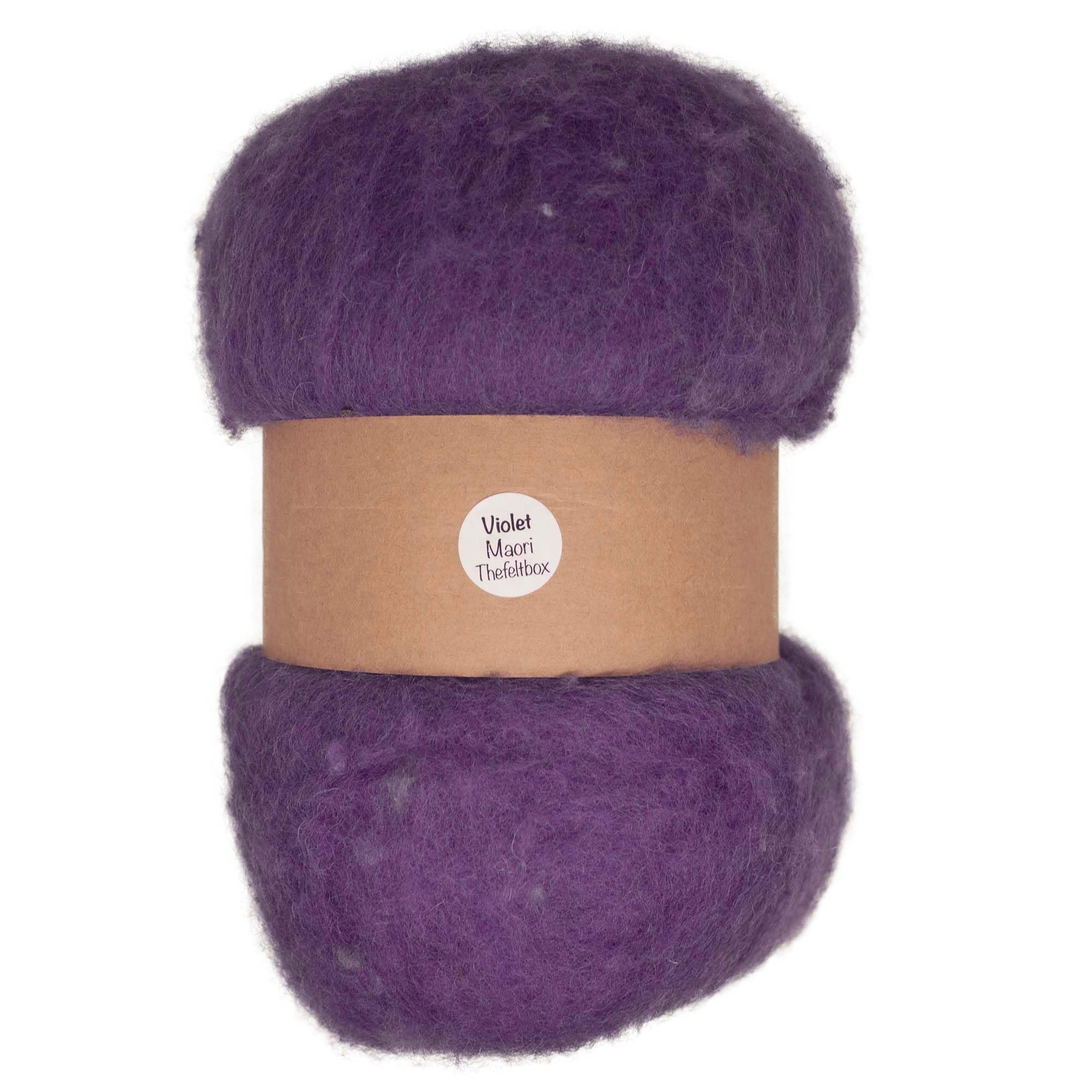 Needle Felting Wool 100g - Carded Batt for Needle & Wet Felting, Core & Finish - Maori DHG - Violet