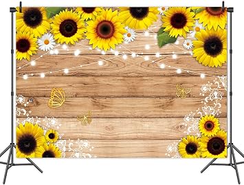 Sunflower Wooden Photography Backdrop 7x5ft for Birthday Newborn Baby Shower Supplies Rustic Wood Board Butterfly Photo Background Wedding Bridal Shower Party Banner Photoshoot Decor