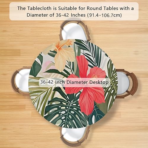 Vista 52 de Cardinal Bird - Mantel redondo ajustable con borde elástico de 36 a 42 pulgadas, mantel redondo elástico, impermeable, lavable, mantel circular