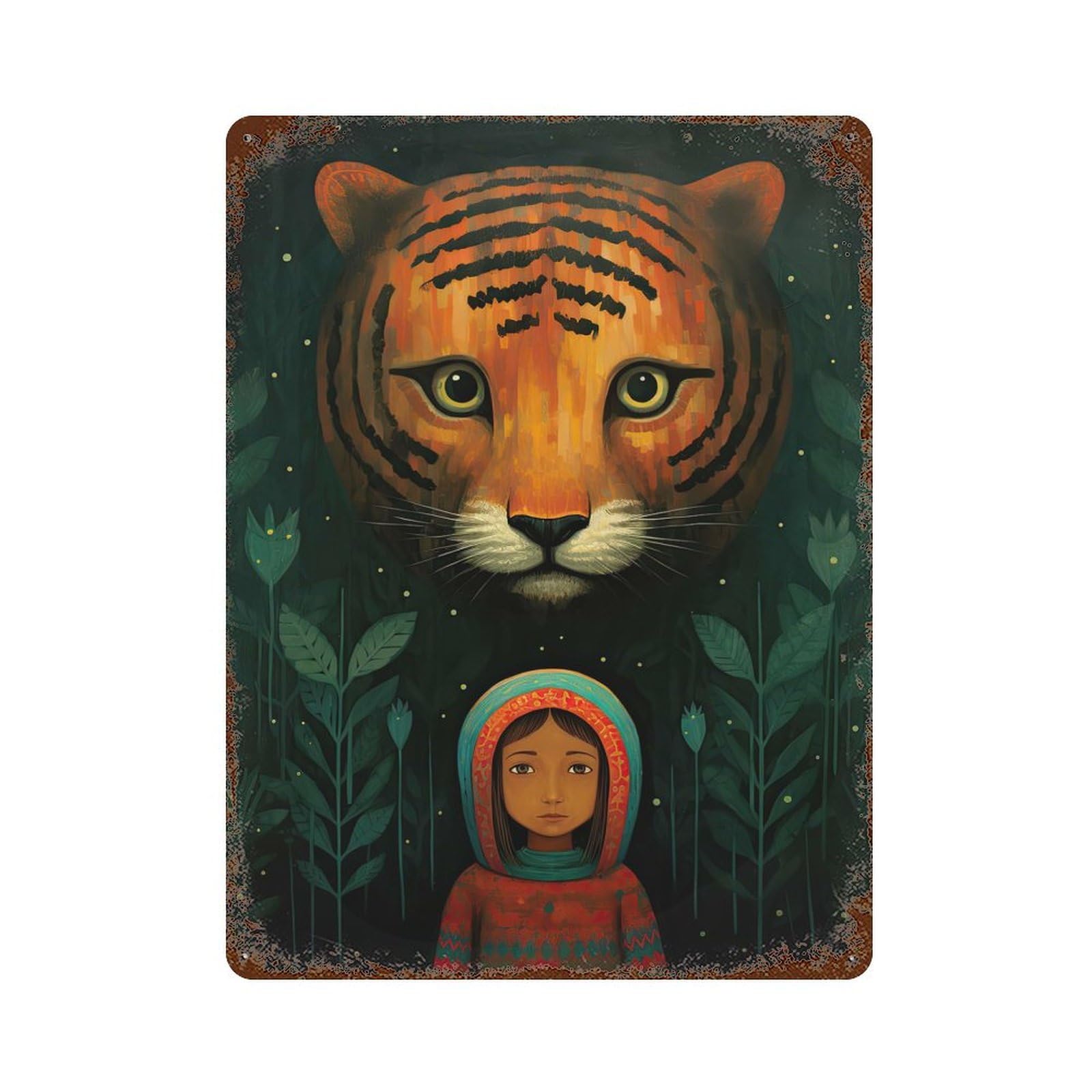 My Friend Tiger 15.7"x11.8" Rust Effect Tin Sign, Industrial Home Decor for Living Room, Hallway And Home Decor
