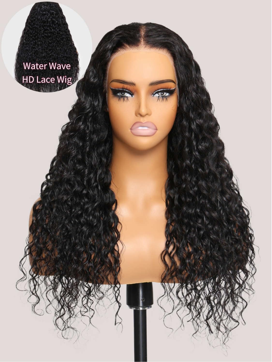 Beauty Forever Bye Bye Knots 7x5 Water Wave Glueless Human Hair Wig with Invisible Knots Pre-Cut Lace Pre-Plucked Wear and Go Wig 180% Density Natural Color 20inch
