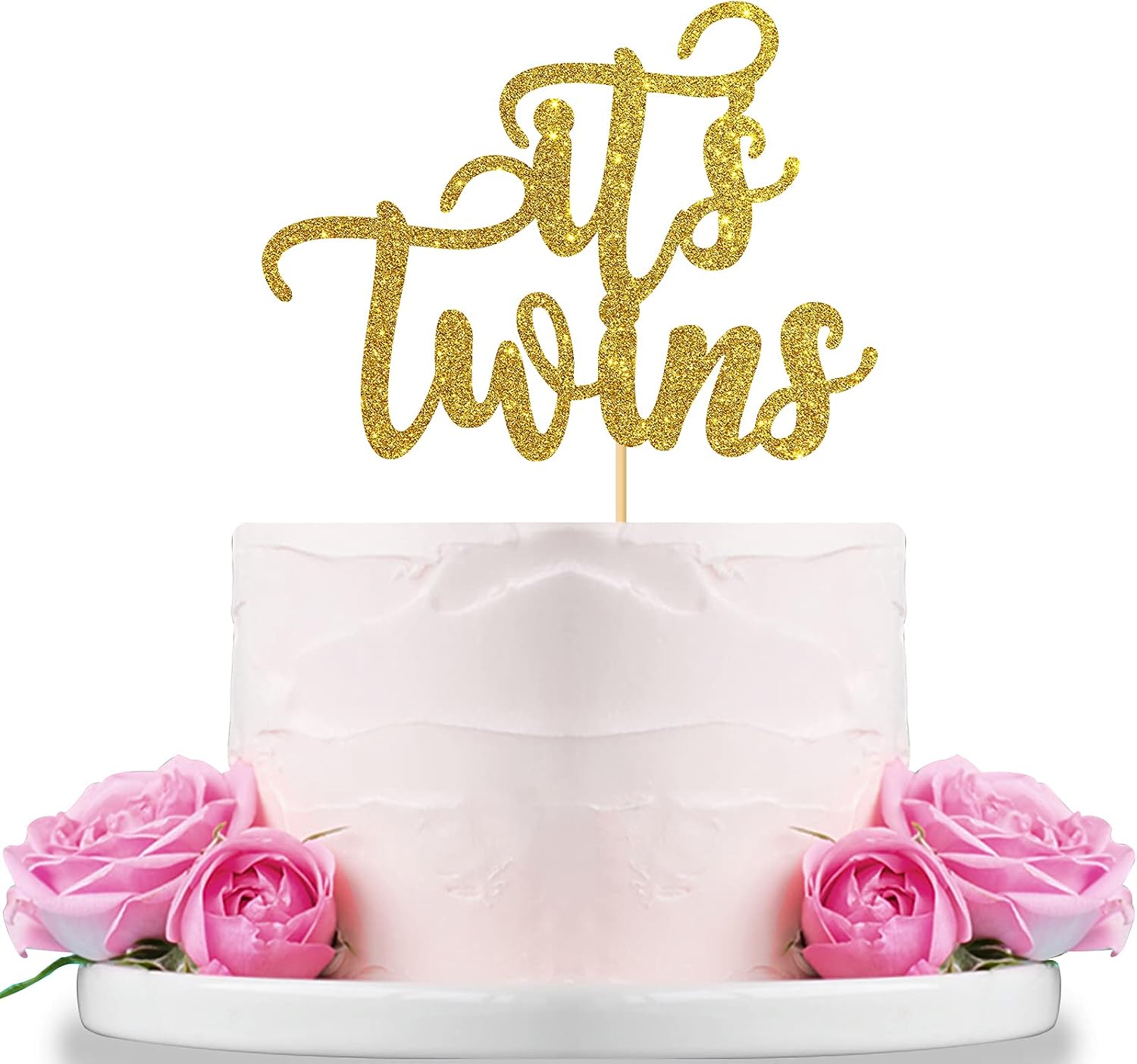 Gold Glitter It's Twins Cake Topper for Baby Shower,Gender Reveal,Baby 6 Months, 1st Birthday Party Decorations Supplies Babies Cake Topper