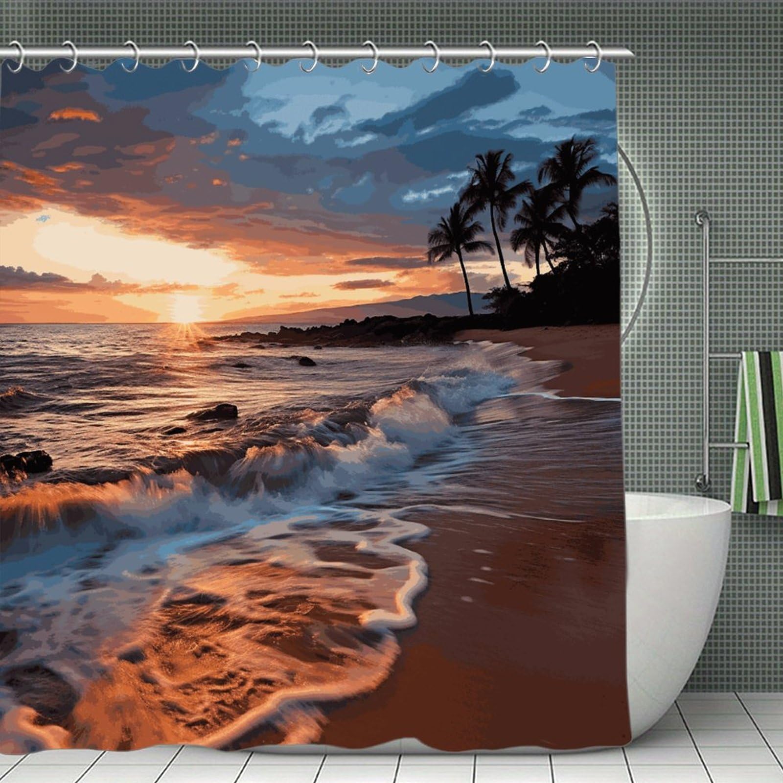 VstaDank Beach Maui Hawaii Sunset Sea Waves Clouds Shower Curtain Light-Weight Blackout Bathroom Curtain Washable Shower Liner 71x71 Inch Bath Curtain with Metal Holes Bathtub Bath Room