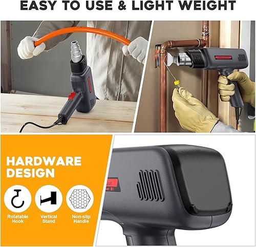 Miniatura 4 de Heat Gun 1800W Professional Heavy Duty Fast Heat Hot Air Gun with 752&1112 (400-600) Dual-Temperature Settings, Overheat Protection, 6 Accessories