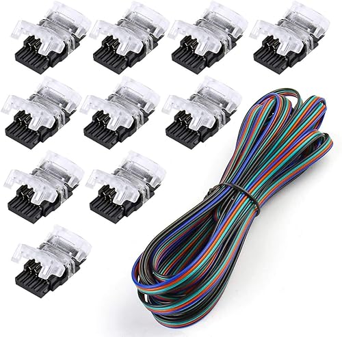 SUPERNIGHT Conector LED de 4 pines RGB Cables divisores de extensión Tira a cable Conexión rápida sin pelar, Conector en forma de T Conector macho