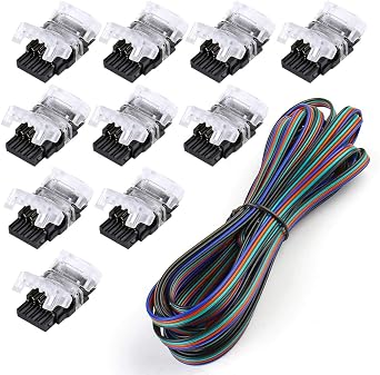 SUPERNIGHT 4 Pin LED Connector for Waterproof 10mm RGB 5050 LED Strip Light